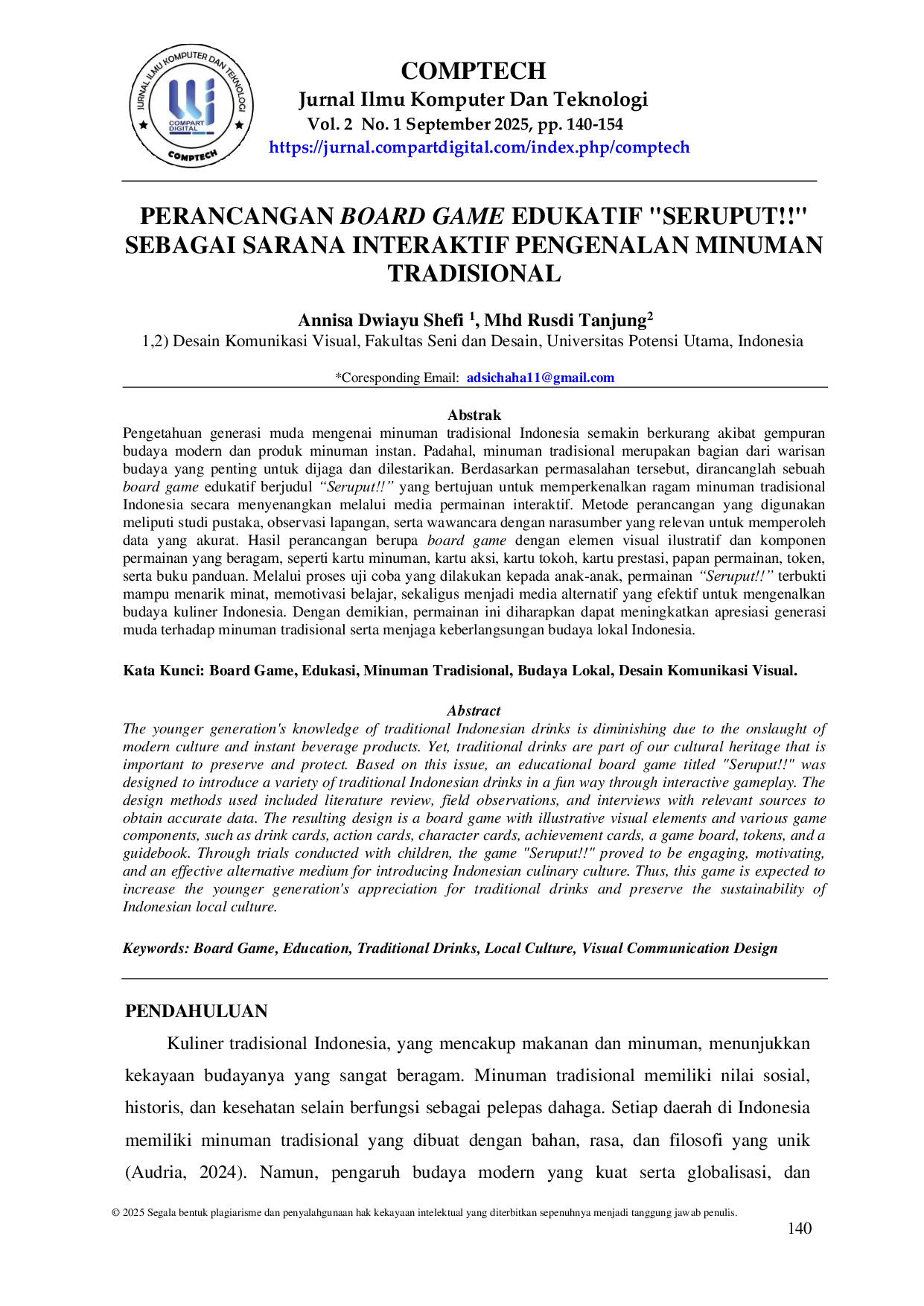 JURIS Perancangan Board Game Edukatif Seruput Sebagai Sarana Interaktif Pengenalan Minuman Tradisional