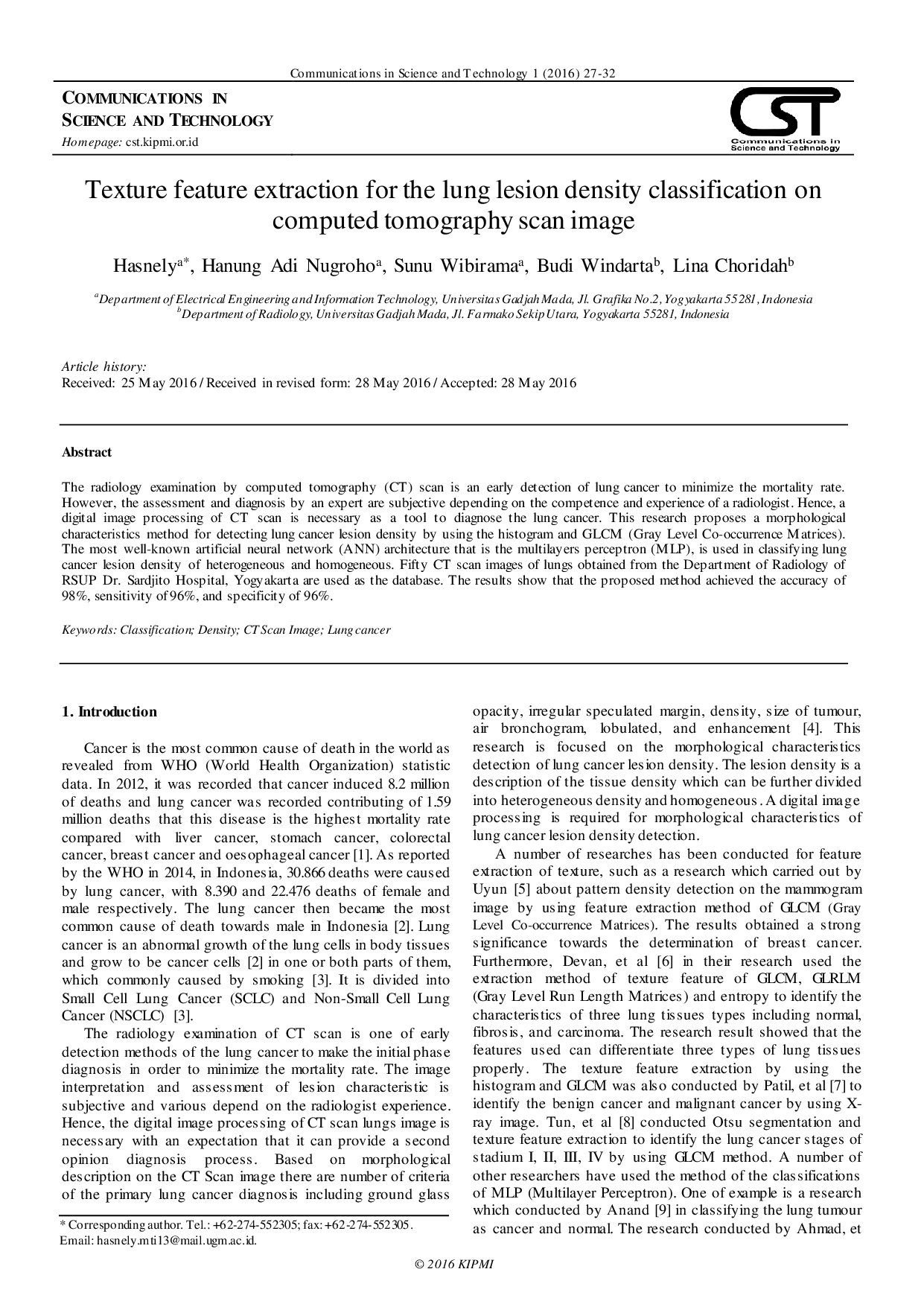 JURIS Texture feature extraction for the lung lesion density classification on computed tomography scan image