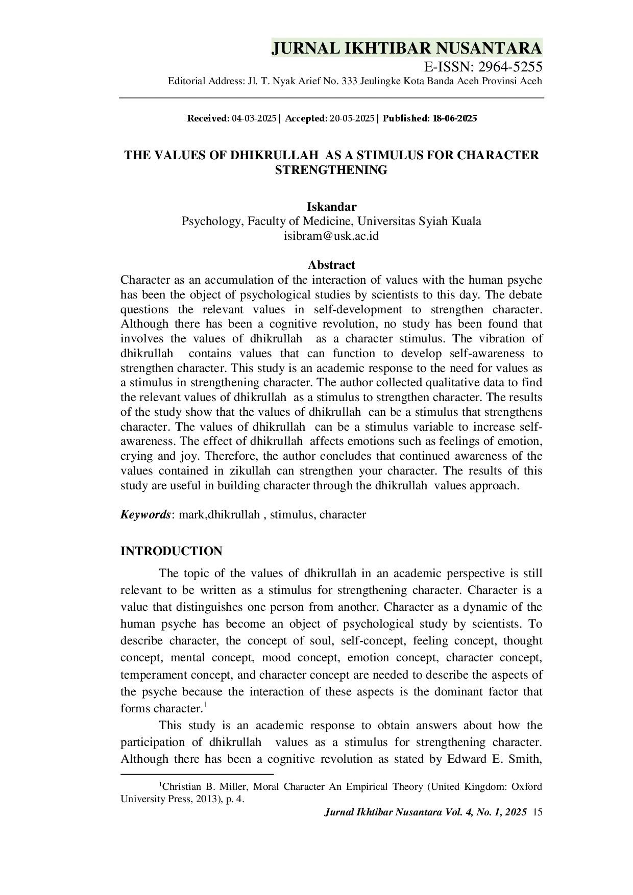 juris The Values of Dhikrullah as a Stimulus for Character Strengthening