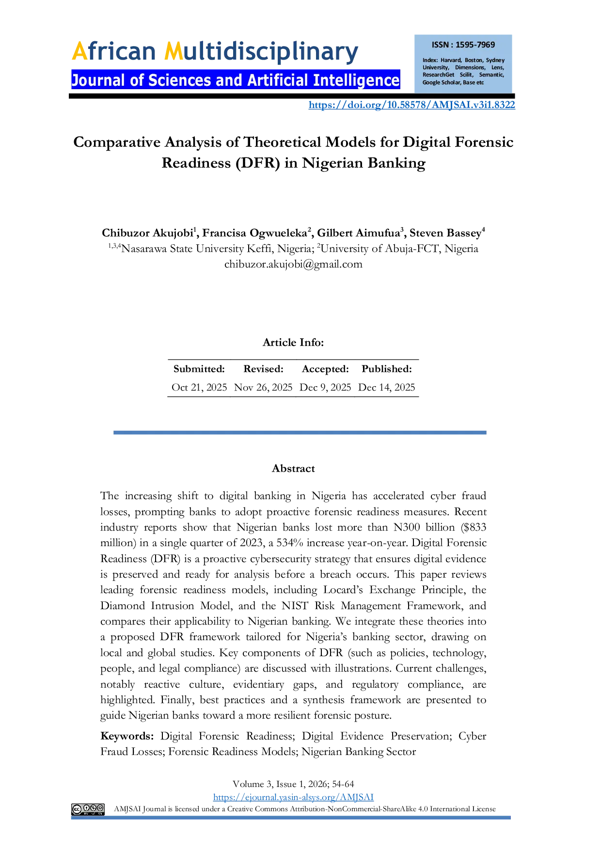 JURIS Comparative Analysis of Theoretical Models for Digital Forensic Readiness DFR in Nigerian Banking