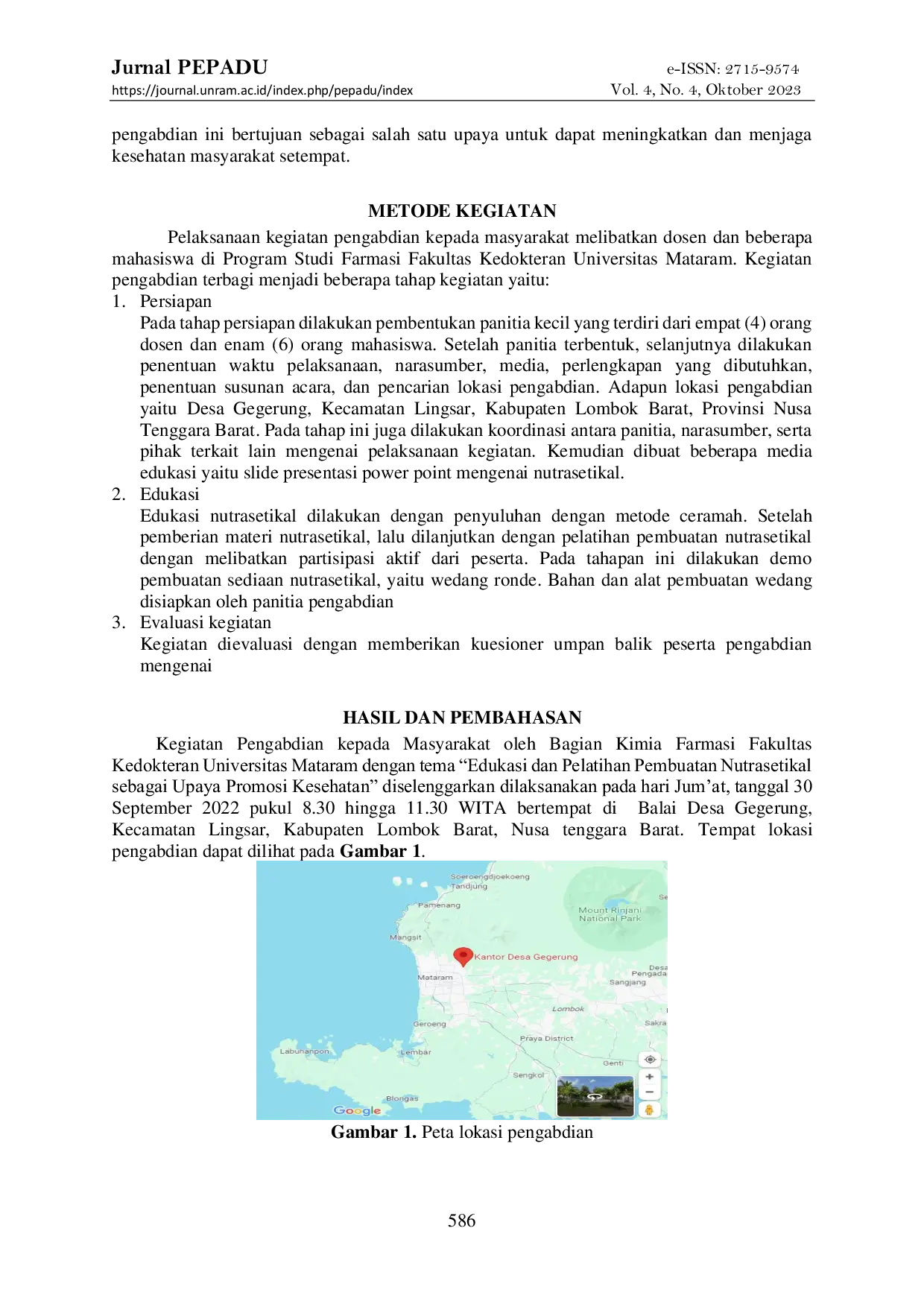 JURIS Edukasi Dan Pelatihan Pembuatan Nutrasetikal Wedang Ronde Pada Masyarakat Desa Gegerung Lombok Barat