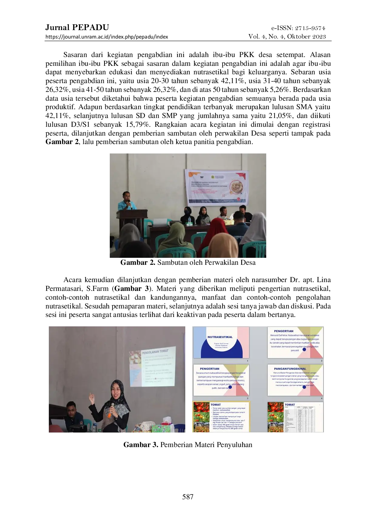 JURIS Edukasi Dan Pelatihan Pembuatan Nutrasetikal Wedang Ronde Pada Masyarakat Desa Gegerung Lombok Barat