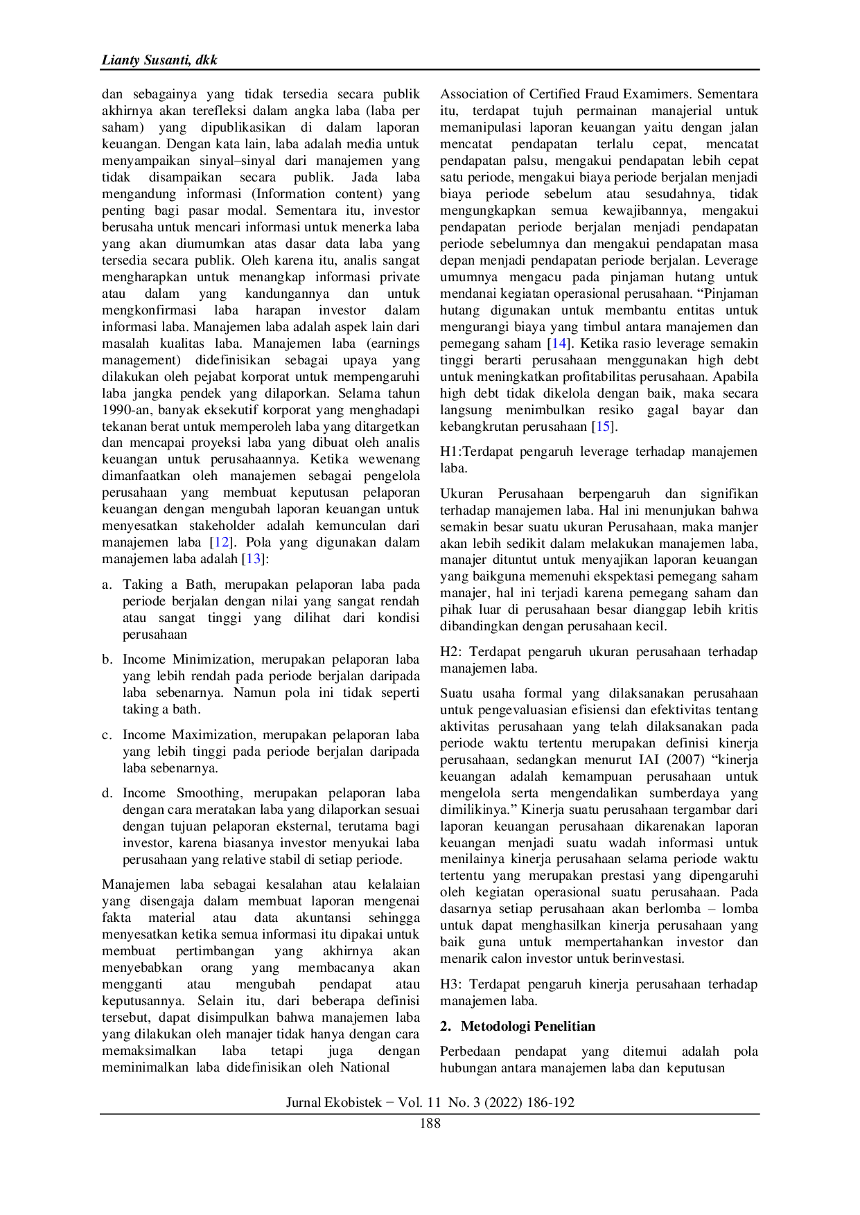 JURIS Pengaruh Leverage dan Ukuran Perusahaan terhadap Manajemen Laba pada Perusahaan Manufaktur