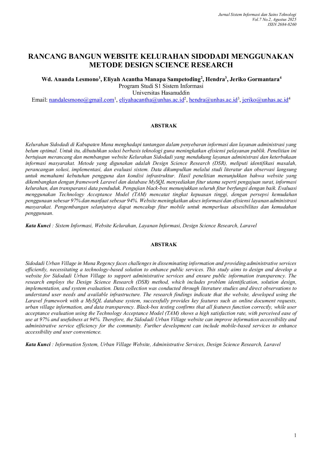 JURIS Rancang Bangun Website Kelurahan Sidodadi Menggunakan Design Science Research