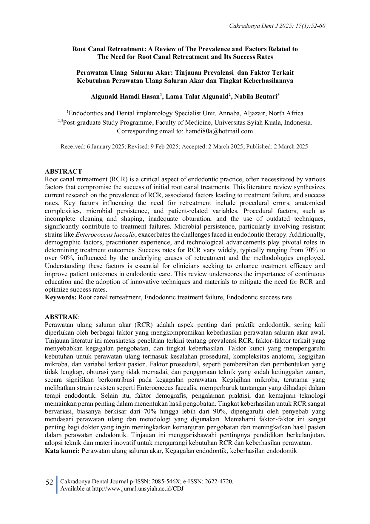 JURIS Root Canal Retreatment A Review of The Prevalence and Factors Related to The Need for Root Canal Retreatment and Its Success Rates Systematic Review