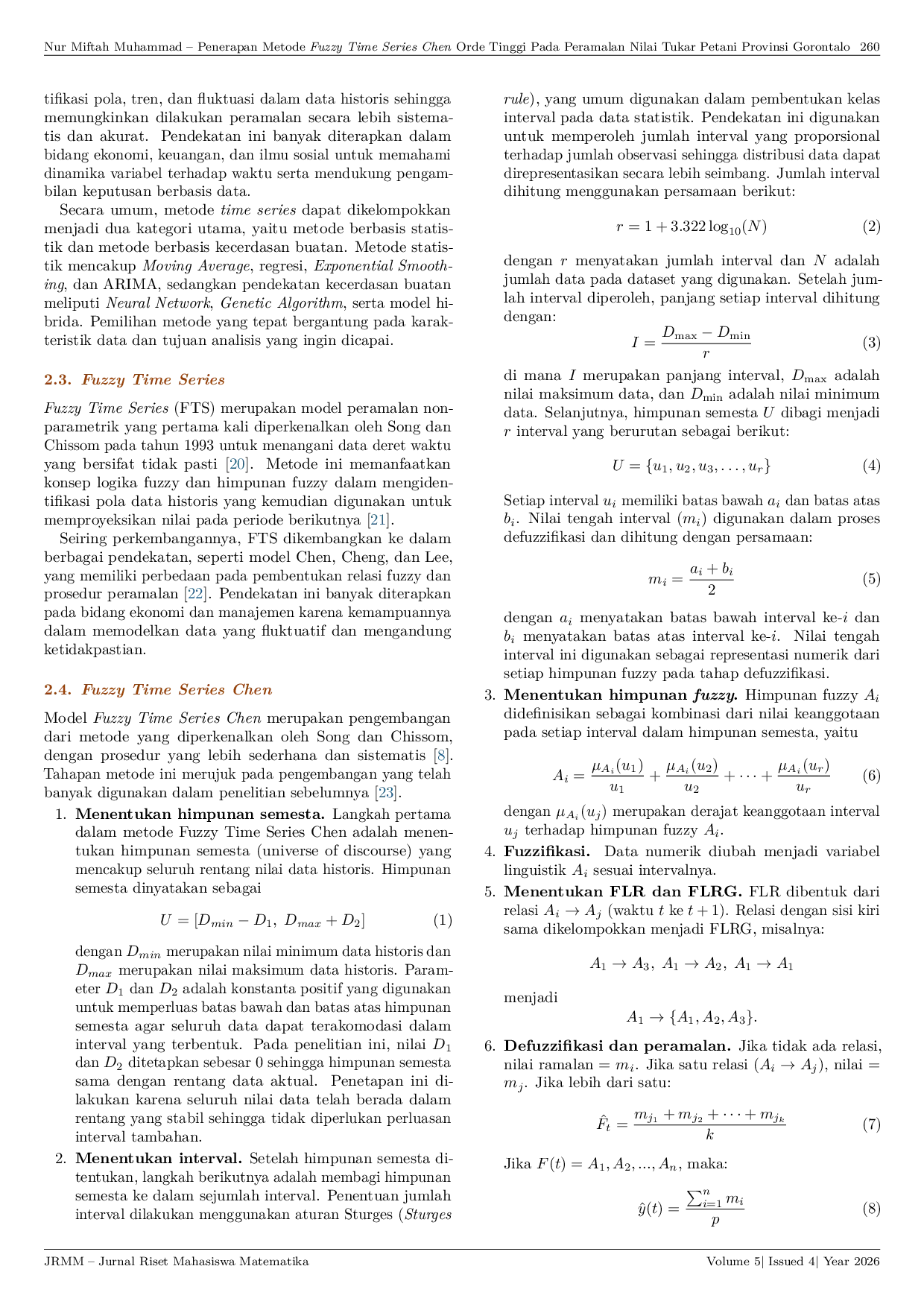 JURIS Penerapan Metode Fuzzy Time Series Chen Orde Tinggi Pada Peramalan Nilai Tukar Petani Provinsi Gorontalo