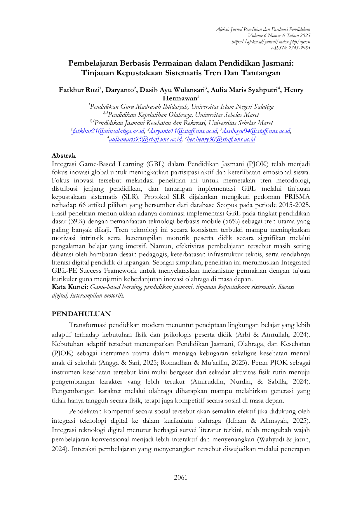 JURIS Pembelajaran Berbasis Permainan dalam Pendidikan Jasmani Tinjauan Kepustakaan Sistematis Tren Dan Tantangan