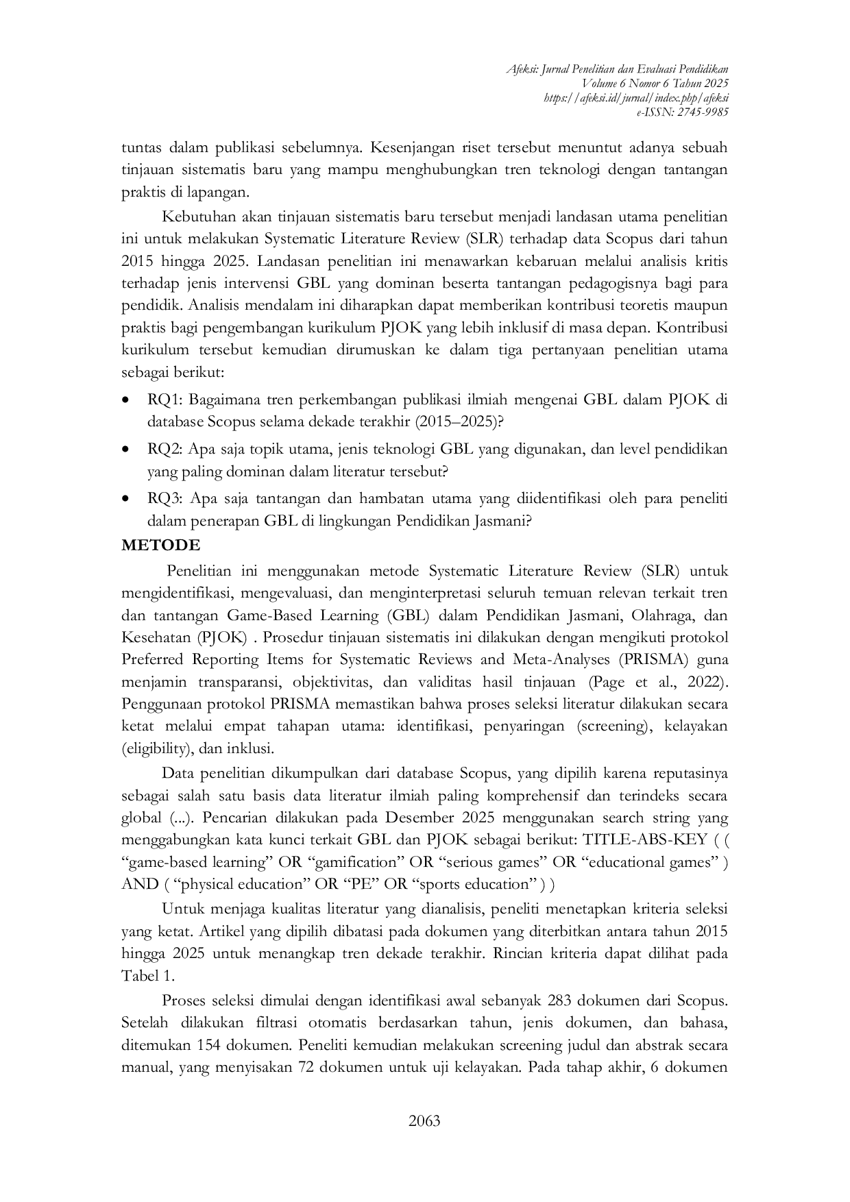 JURIS Pembelajaran Berbasis Permainan dalam Pendidikan Jasmani Tinjauan Kepustakaan Sistematis Tren Dan Tantangan