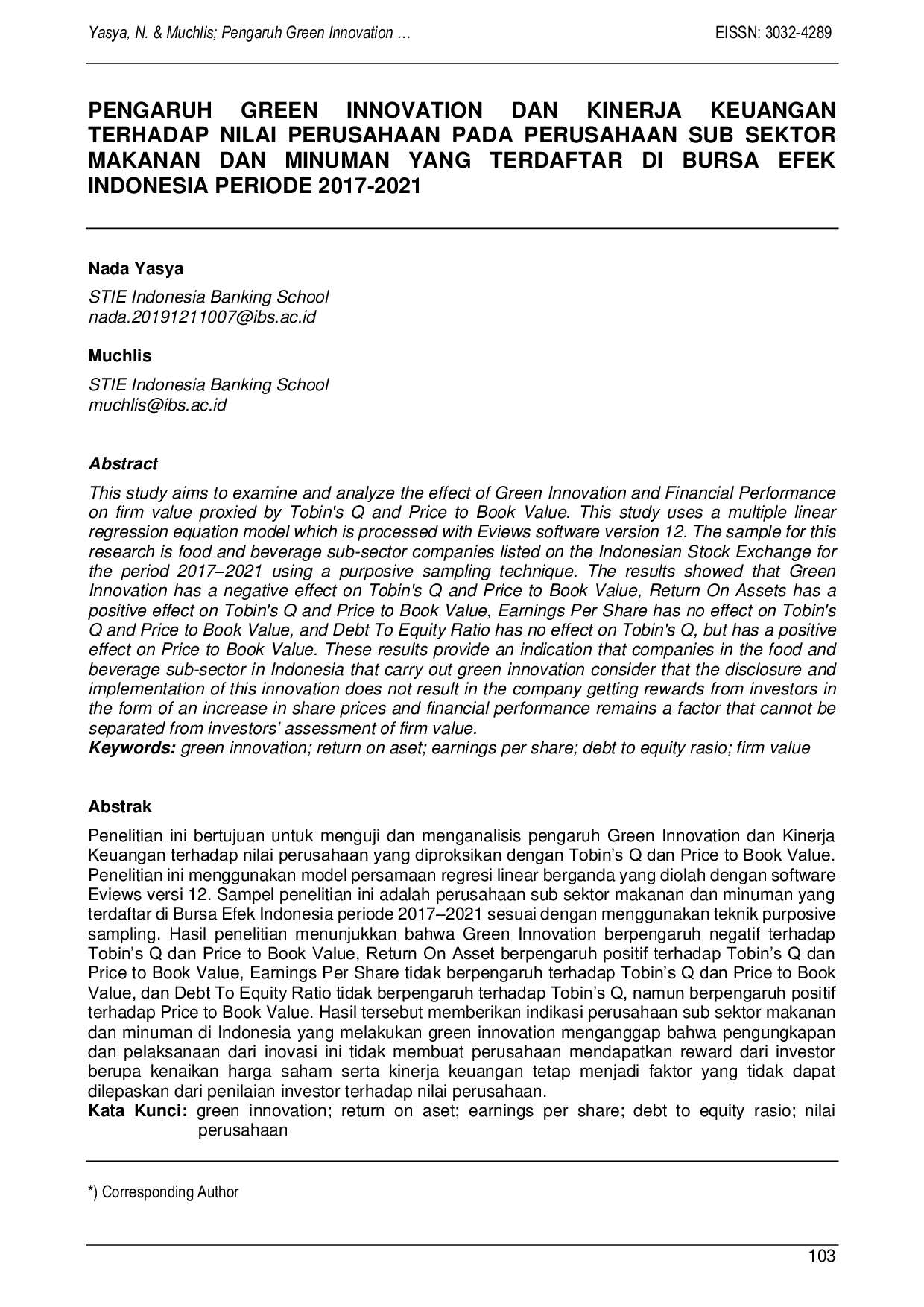 JURIS Innovation Dan Kinerja Keuangan Pengaruh Green Terhadap Nilai Perusahaan Pada Perusahaan Sub Sektor Makanan Dan Minuman Yang Terdaftar Di Bursa Efek Indonesia Periode 2017 2021