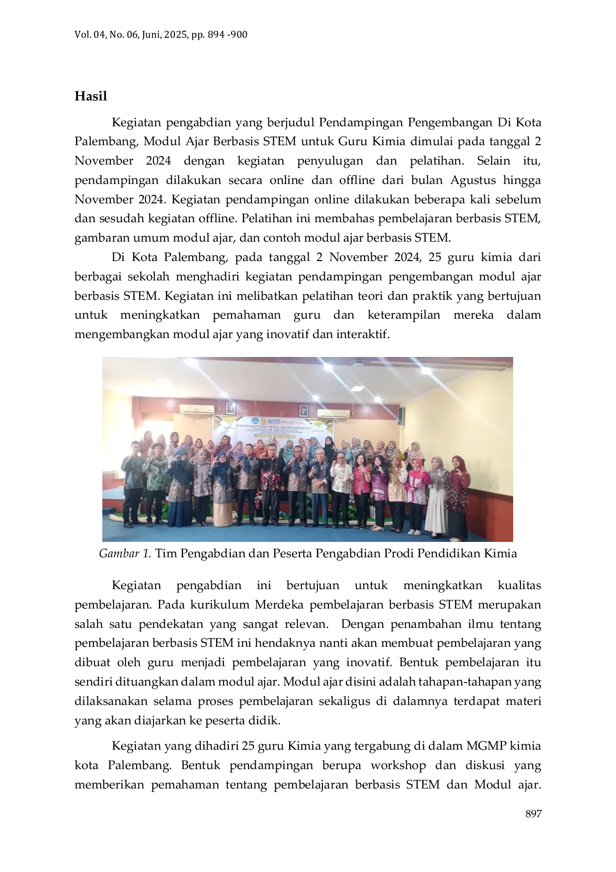 JURIS Pendampingan Pengembangan Modul Ajar Berbasis STEM bagi Guru Kimia di Kota Palembang