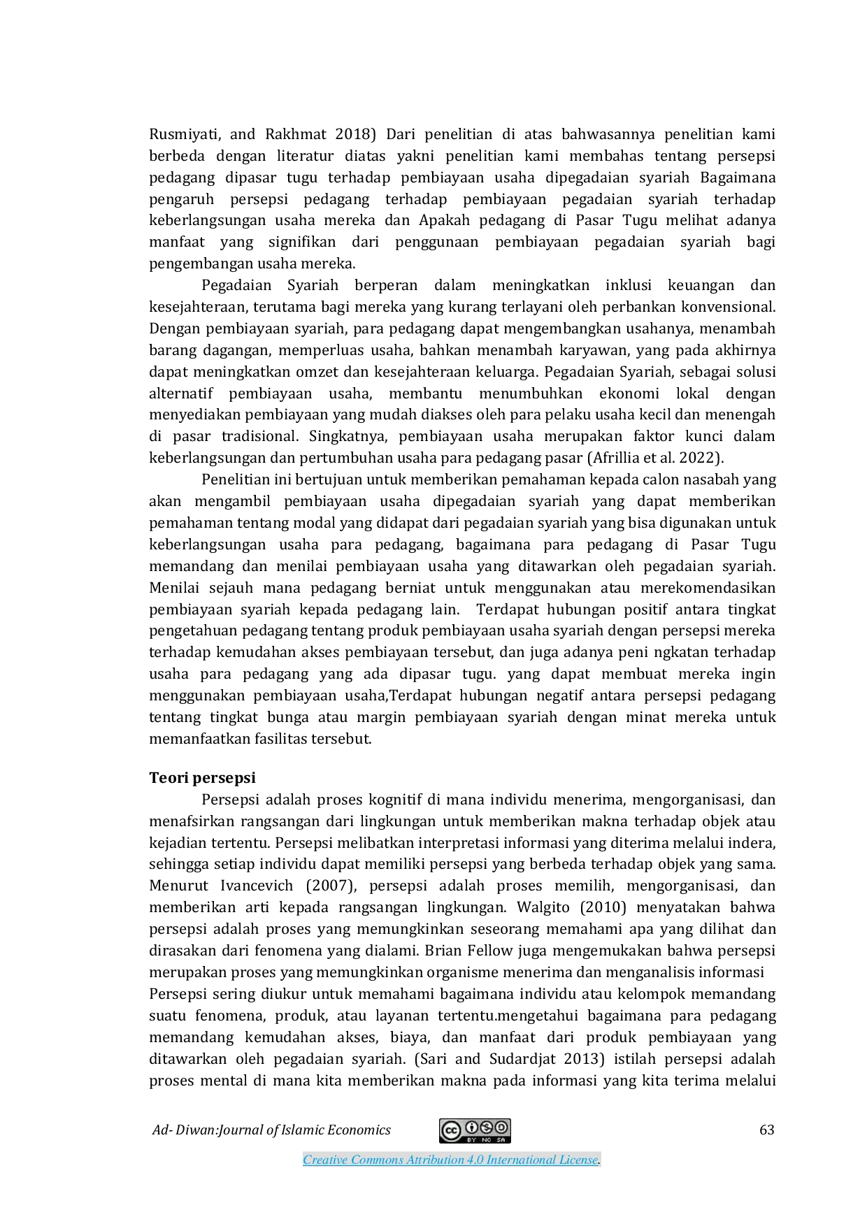 JURIS Persepsi Pedagang Pasar Tugu Terhadap Pembiayaan Usaha Pegadaian Syariah