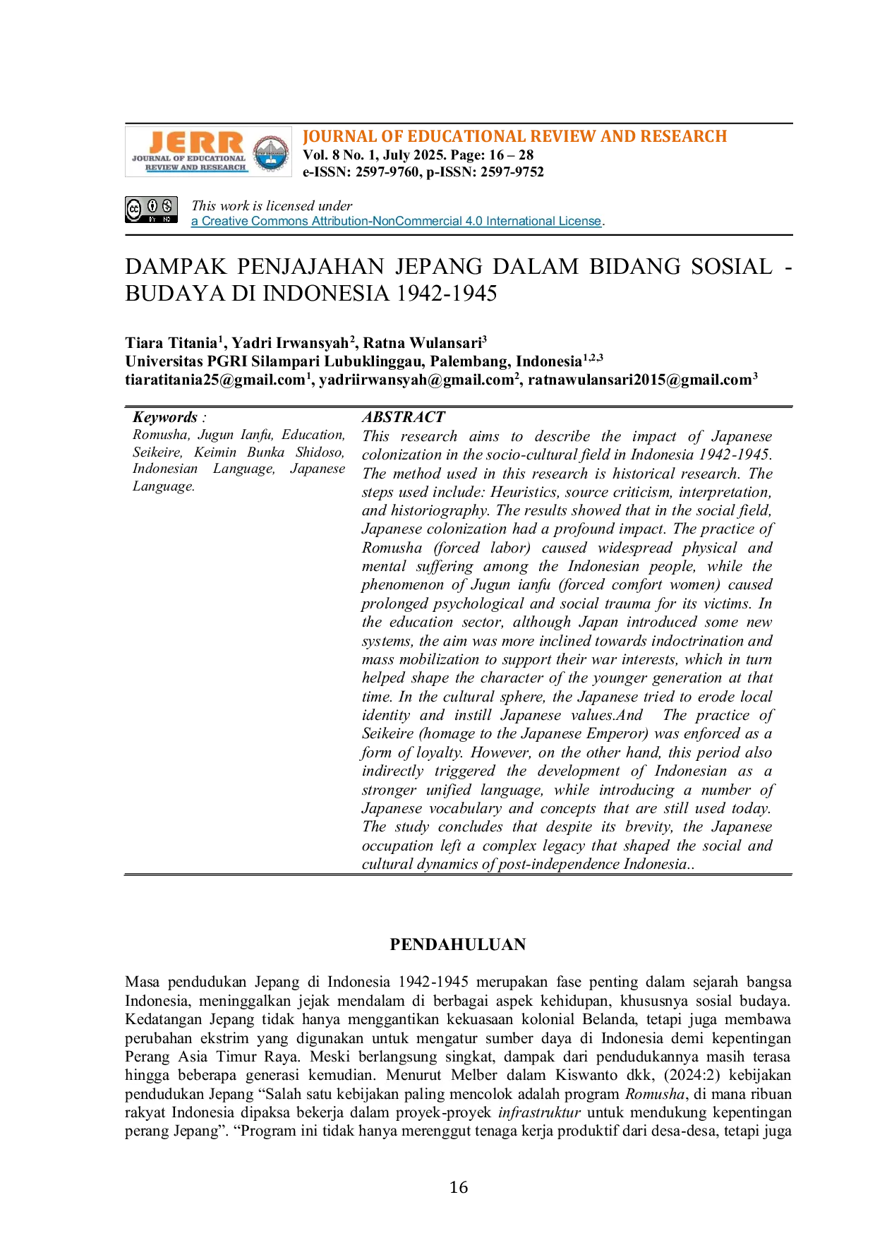 JURIS Dampak Penjajahan Jepang dalam Bidang Sosial Budaya di Indonesia 1942 1945