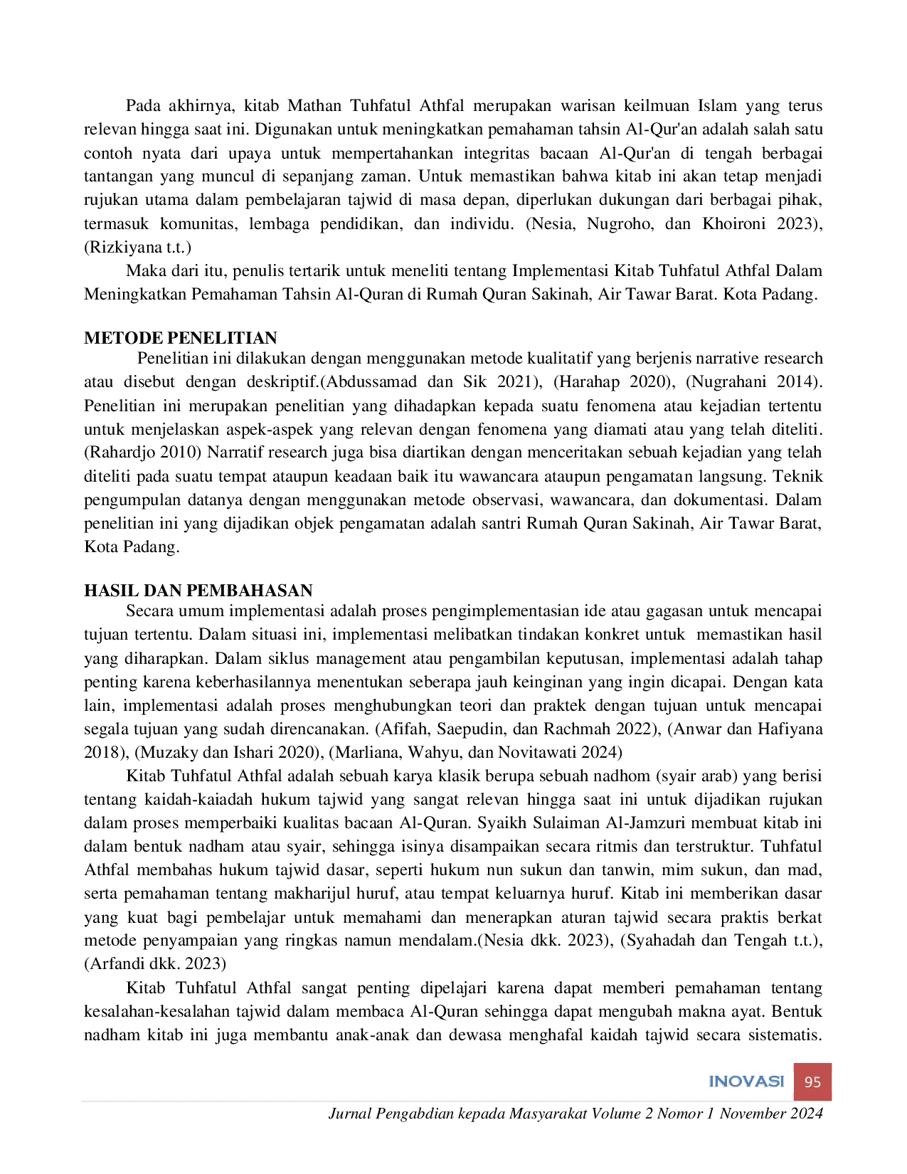 JURIS Implementasi Kitab Mathan Tuhfatul Athfal Dalam Meningkatkan Pemahaman Tahsin Al Quran