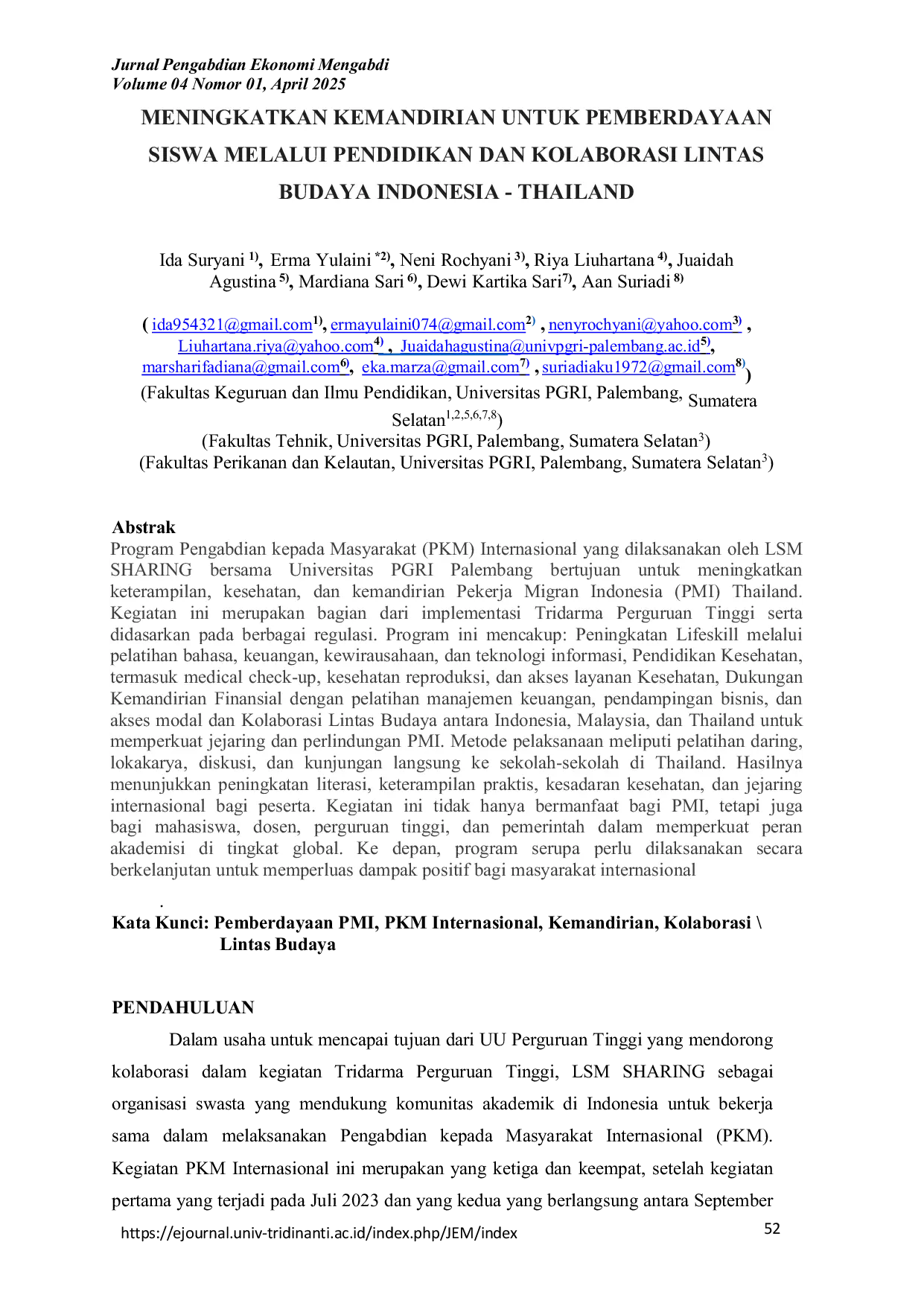 JURIS Meningkatkan Kemandirian untuk Pemberdayaan Siswa Melalui Pendidikan dan Kolaborasi Lintas Budaya Indonesia Thailand