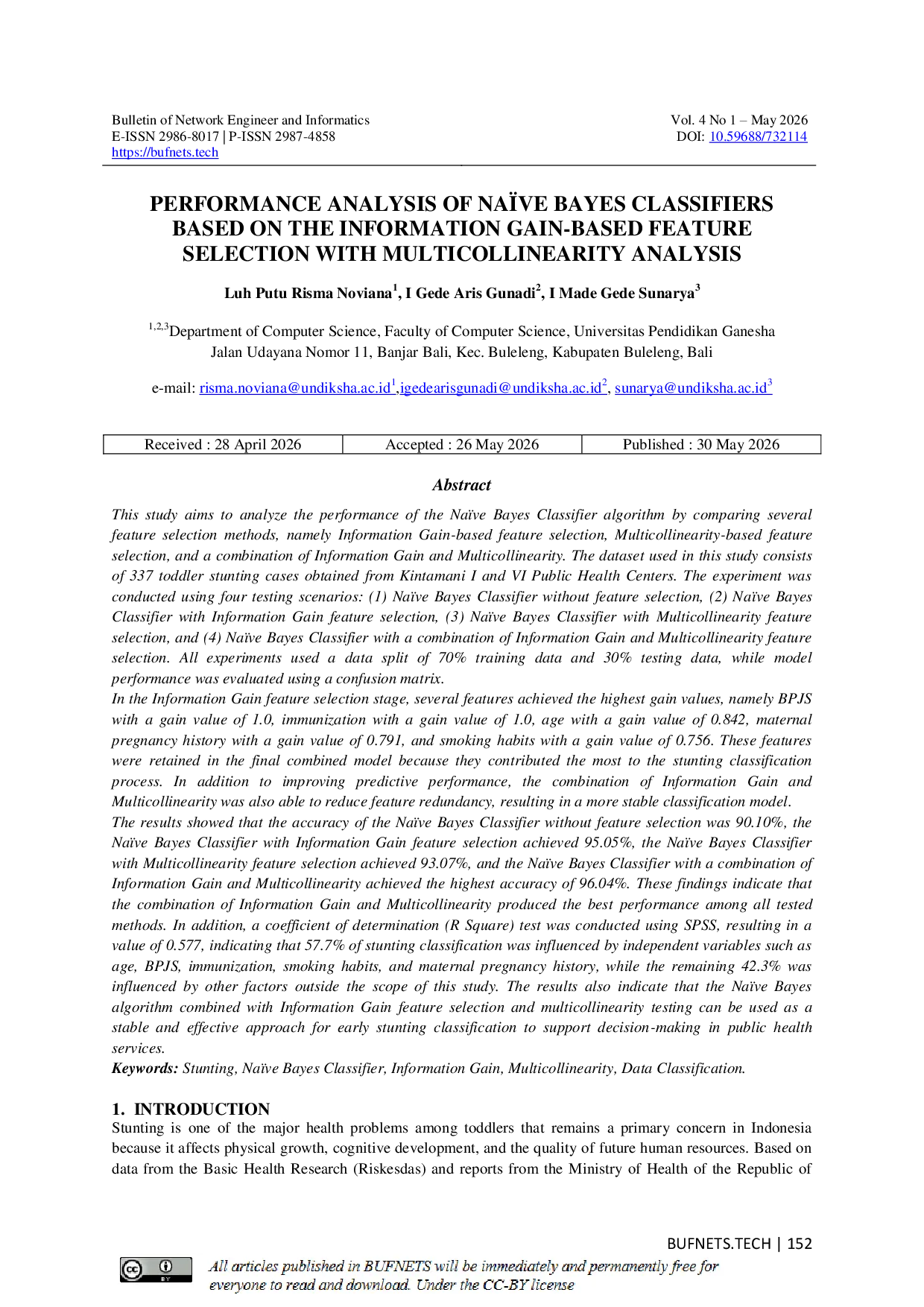 JURIS Performance Analysis Of Na ve Bayes Classifiers Based On The Information Gain Based Feature Selection With Multicollinearity Analysis