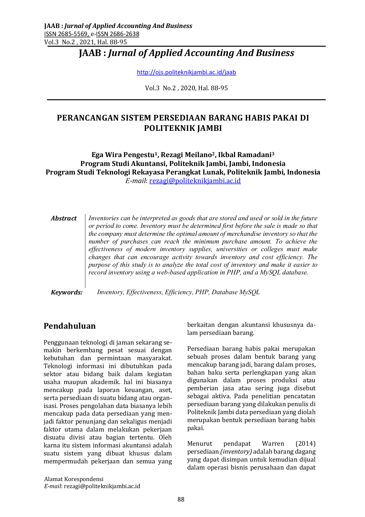 JURIS Perancangan Sistem Persediaan Barang Habis Pakai Di Politeknik Jambi