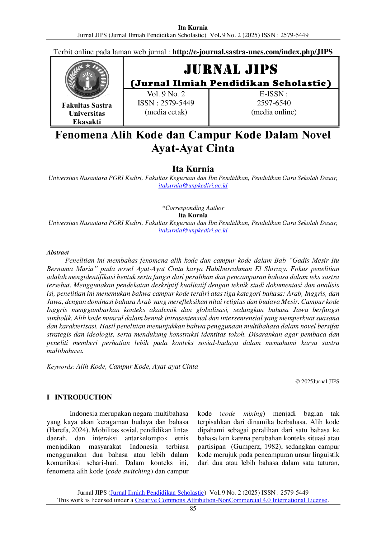 JURIS Fenomena Alih Kode dan Campur Kode Dalam Novel Ayat Ayat Cinta