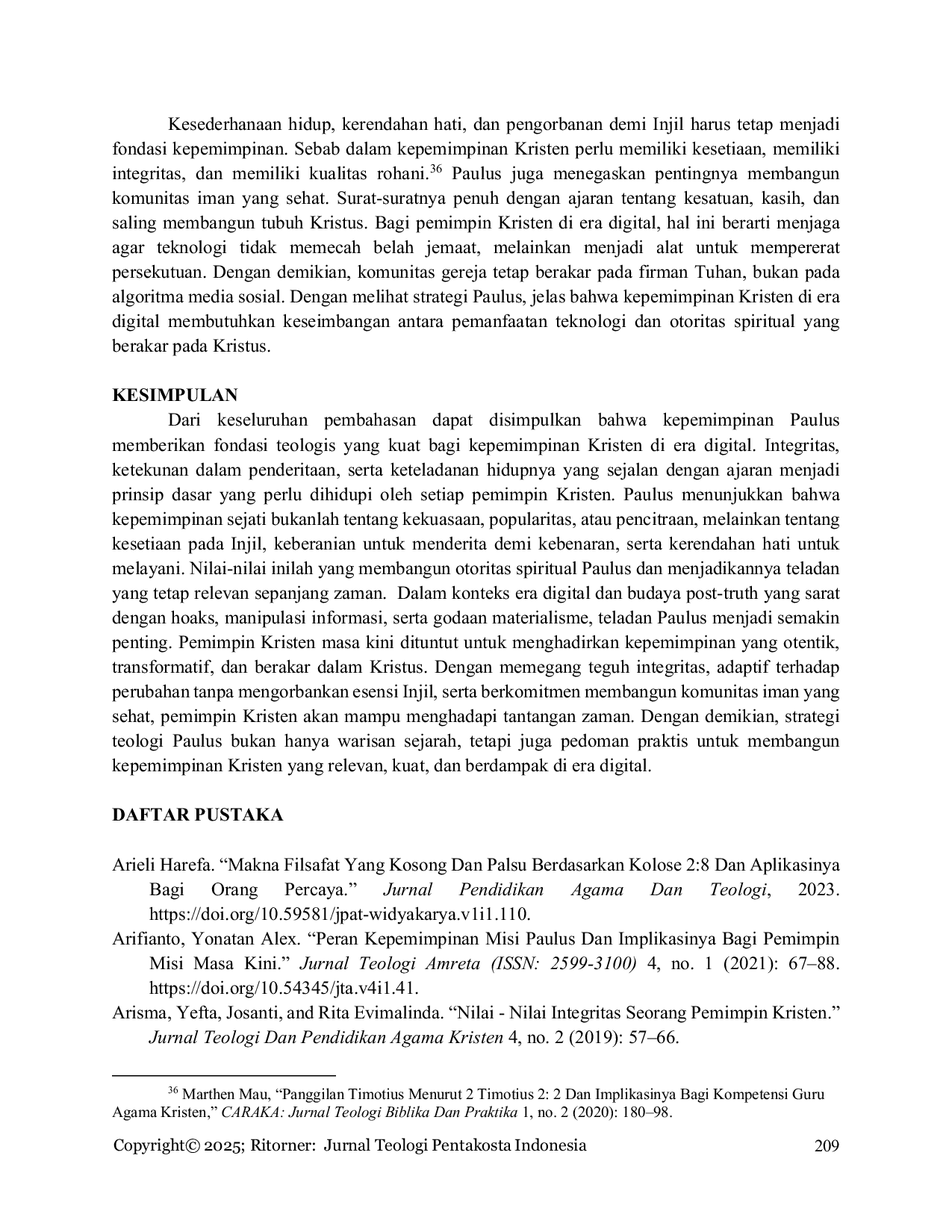 JURIS Keteladanan Kepemimpinan Paulus sebagai Strategi Teologi Pemimpin Kristen Era Digital dan Post Truth