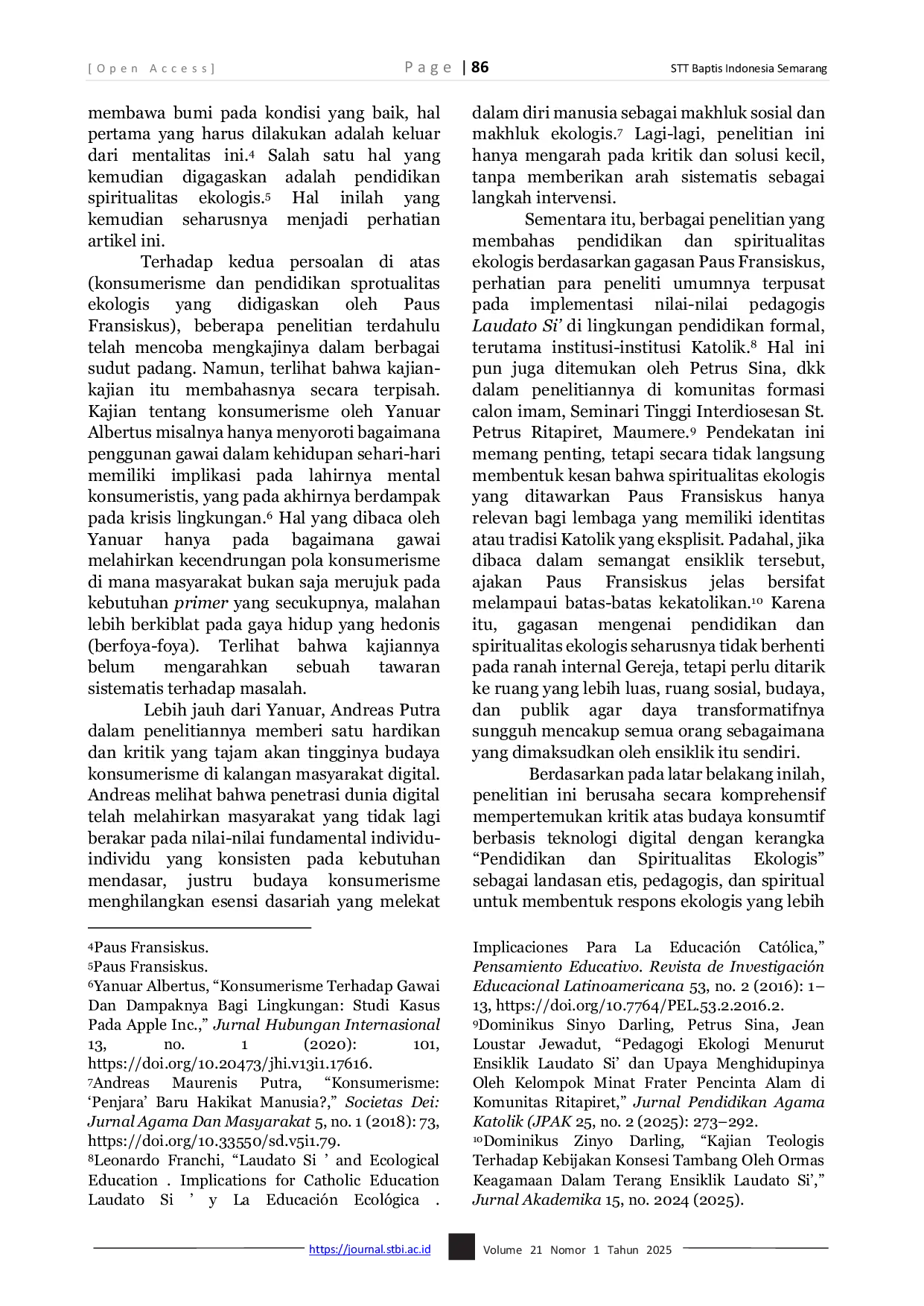 JURIS Consumerism And The Environmental Crisis A Critical Review of Education and Ecological Spirituality in Pope Francis Encyclical Laudato Si