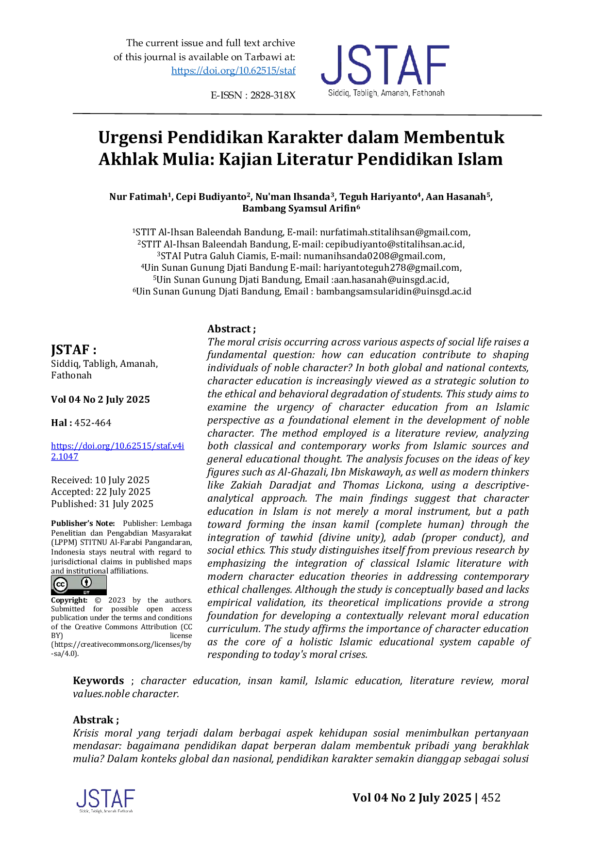 JURIS Urgensi Pendidikan Karakter dalam Membentuk Akhlak Mulia Kajian Literatur Pendidikan Islam
