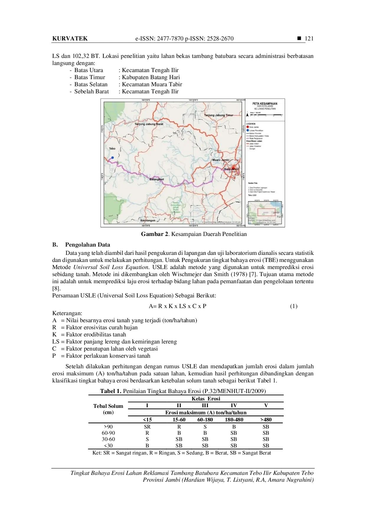 JURIS Tingkat Bahaya Erosi Lahan Reklamasi Tambang Batubara Kecamatan Tebo Ilir Kabupaten Tebo Provinsi Jambi