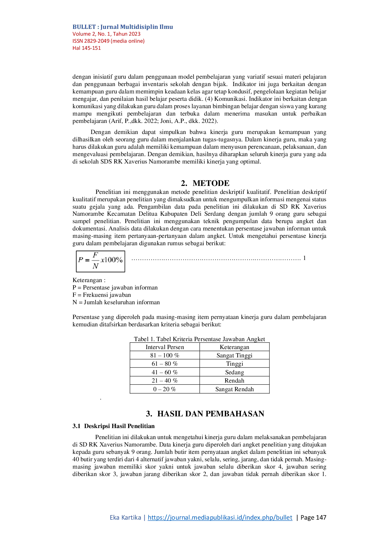 JURIS Analisis Kinerja Guru Dalam Melaksanakan Pembelajaran di SDS RK Xaverius Namorambe