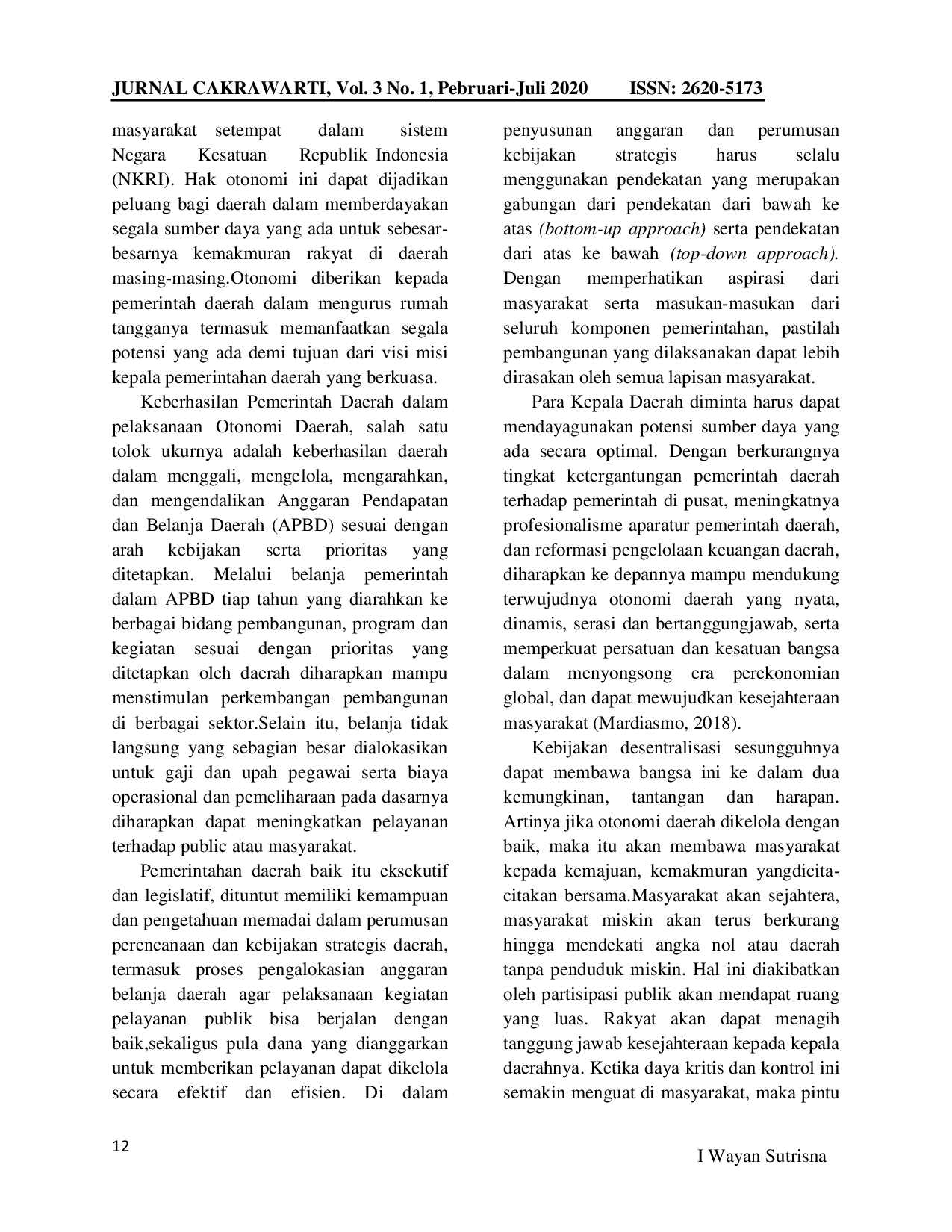 JURIS Implementasi Kebijakan Desentralisasi Menuju Masyarakat Mandiri dan Sejahtera