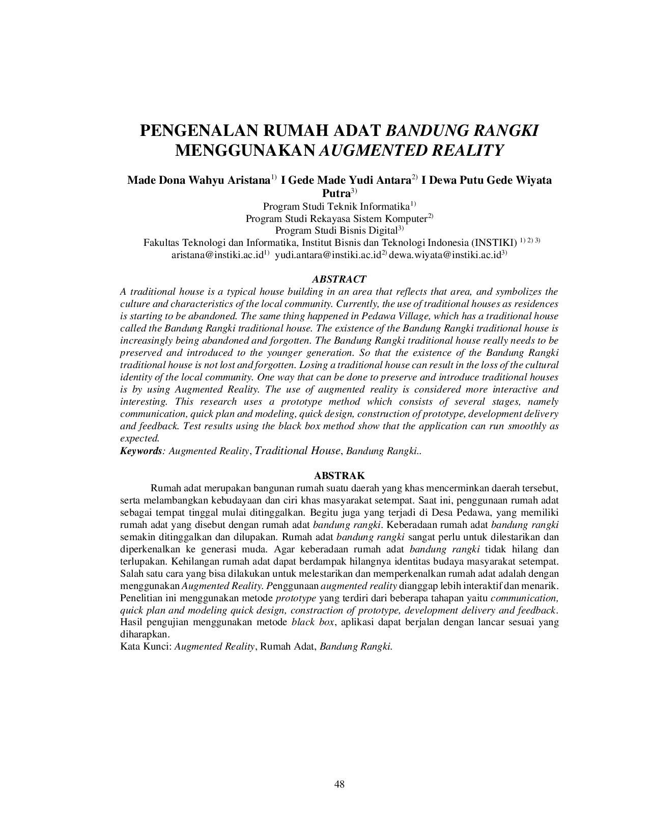 JURIS Pengenalan Rumah Adat Bandung Rangki Menggunakan Augmented Reality