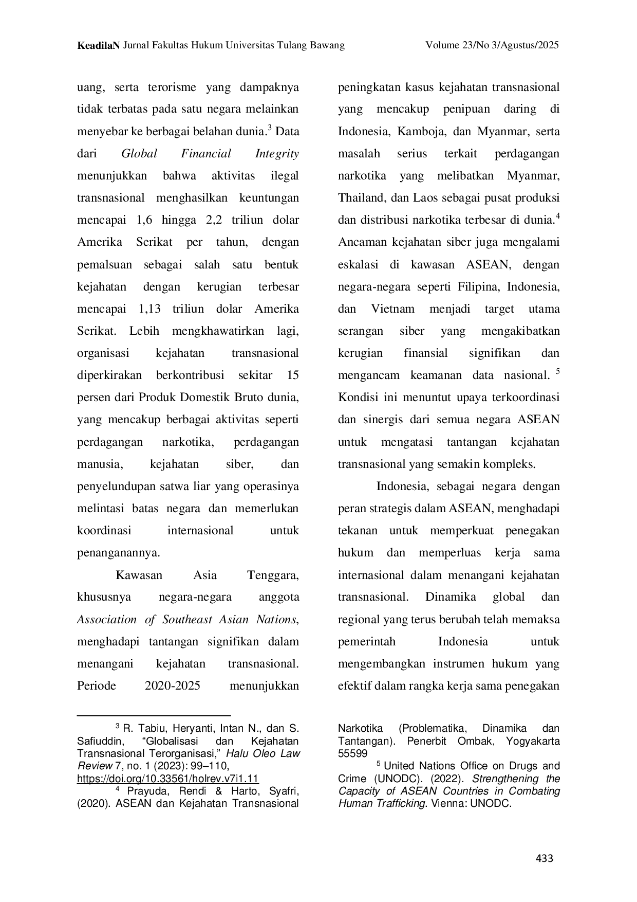 JURIS Penanganan Kasus Kejahatan Transnasional bagi Indonesia Ditinjau dari ASEAN Treaty on Mutual Legal Assistance