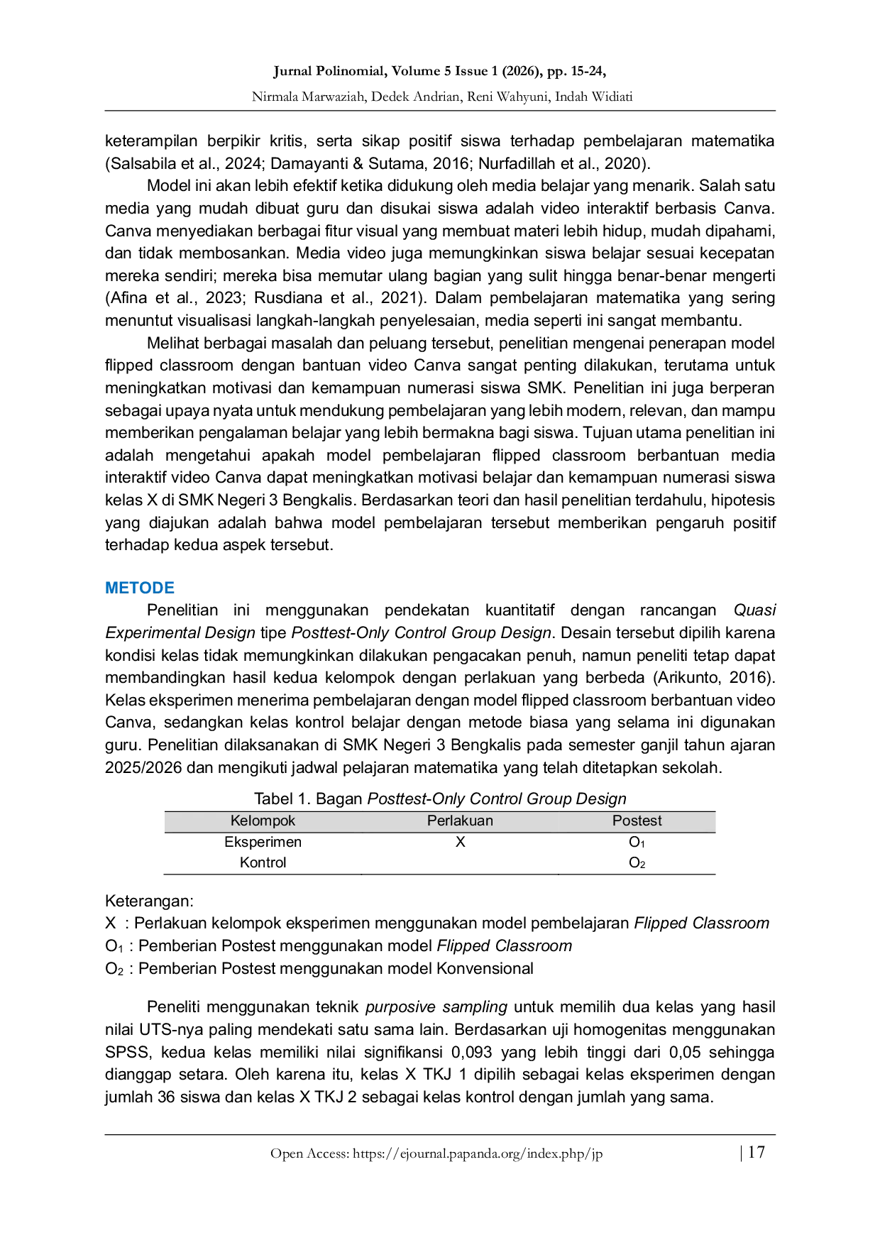 JURIS Pengaruh Model Pembelajaran Flipped Classroom dengan Media Interaktif Video Canva untuk Meningkatkan Motivasi dan Kemampuan Numerasi Siswa di SMK Negeri 3 Bengkalis