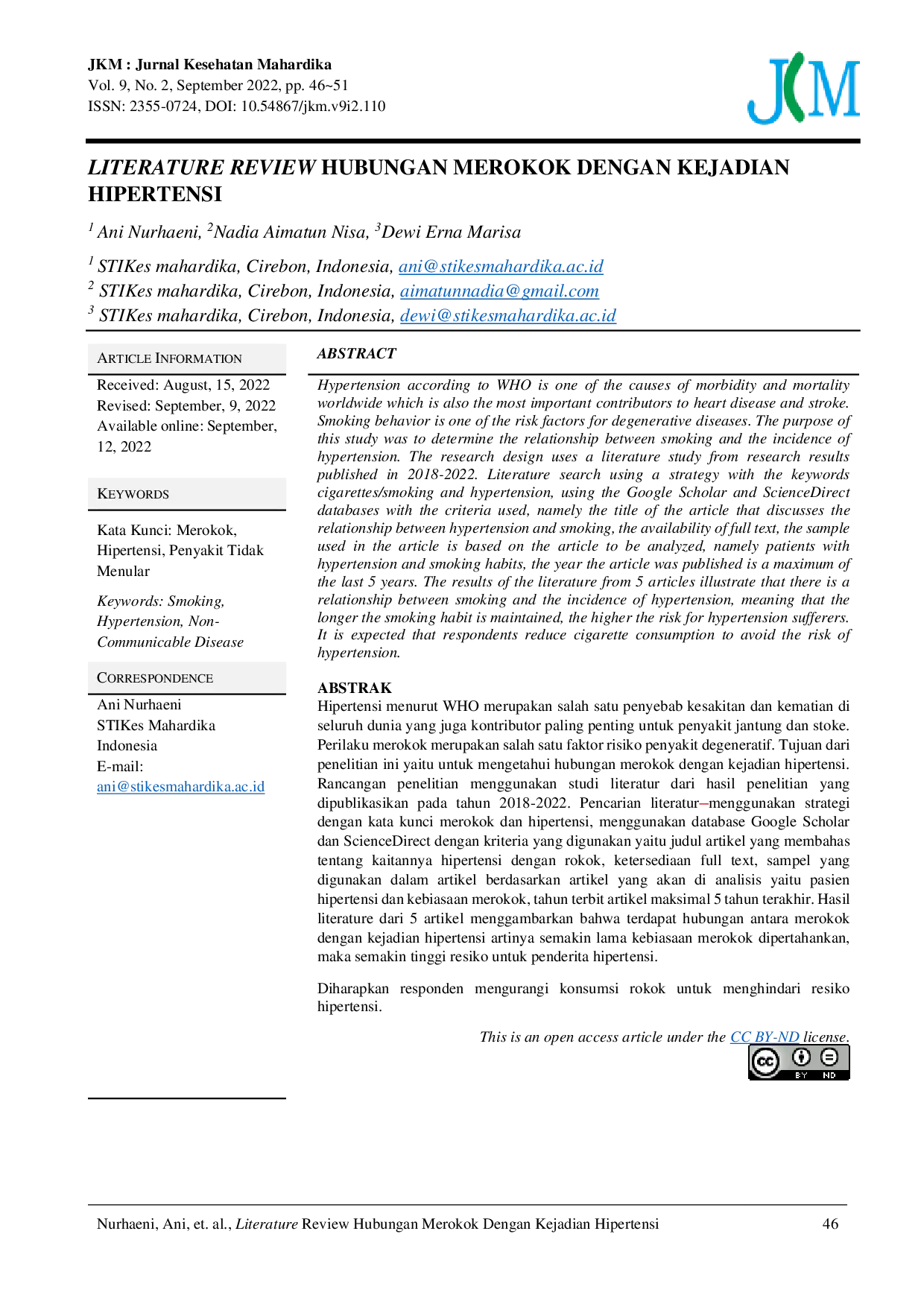 JURIS Literature Review Hubungan Merokok Dengan Kejadian Hipertensi