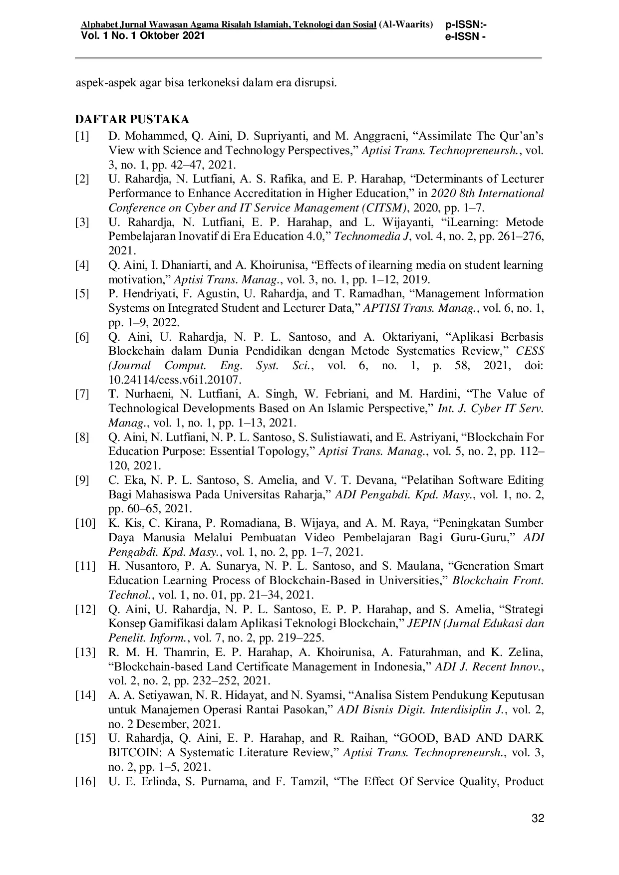 JURIS Eksistensi Sistem Pendidikan Islam Dalam Implementasi Pemanfaatan Teknologi Informasi Pada Era 4 0