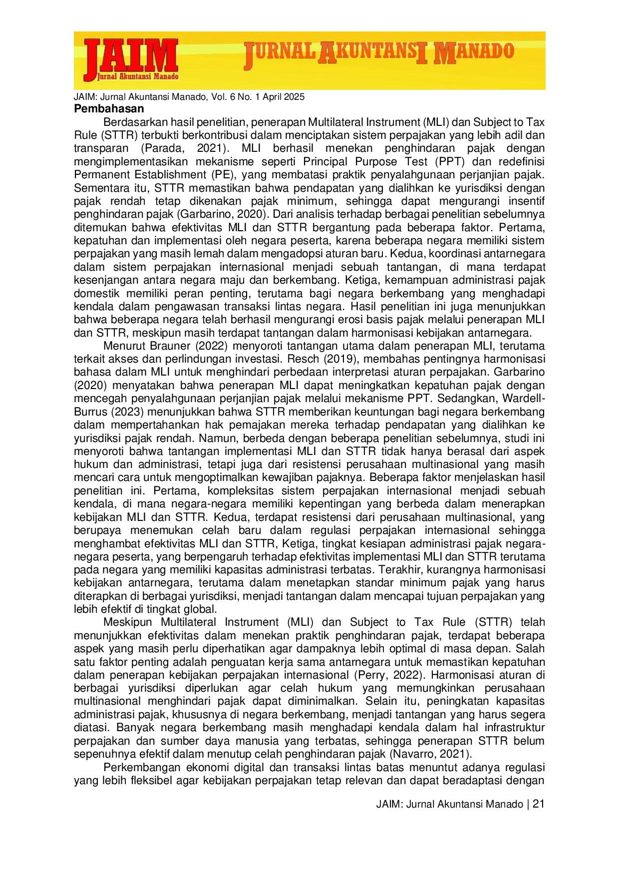 JURIS Analisis Efektivitas Multilateral Instrument Dan Subject To Tax Rule Dalam Mengatasi Penghindaran Pajak