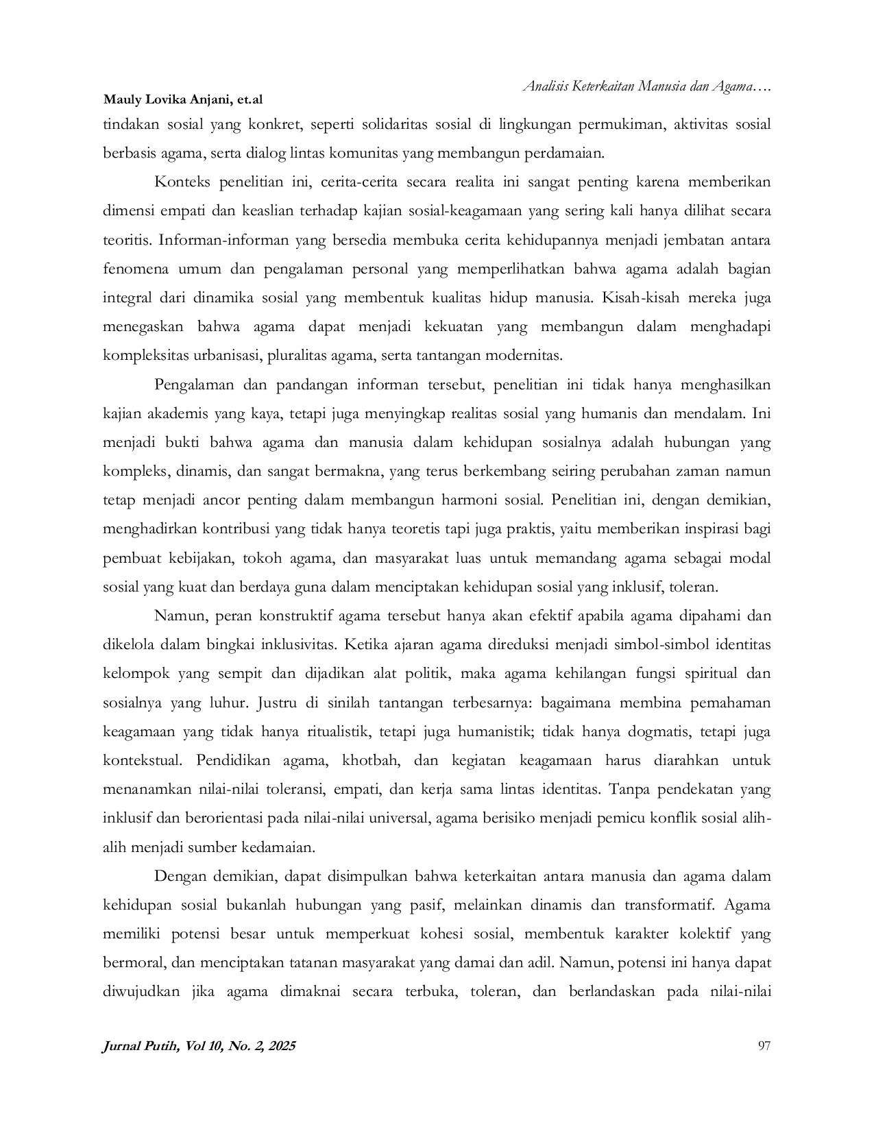 JURIS Analisis Keterkaitan Manusia Dan Agama Dalam Kehidupan Sosial