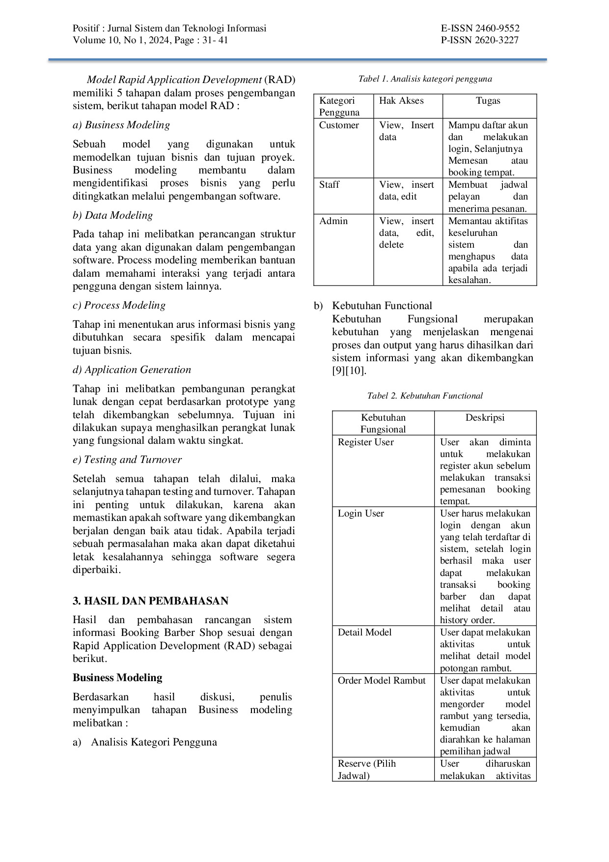 JURIS Design of a Website Based Barber Shop Booking Information System Using the Laravel Framework