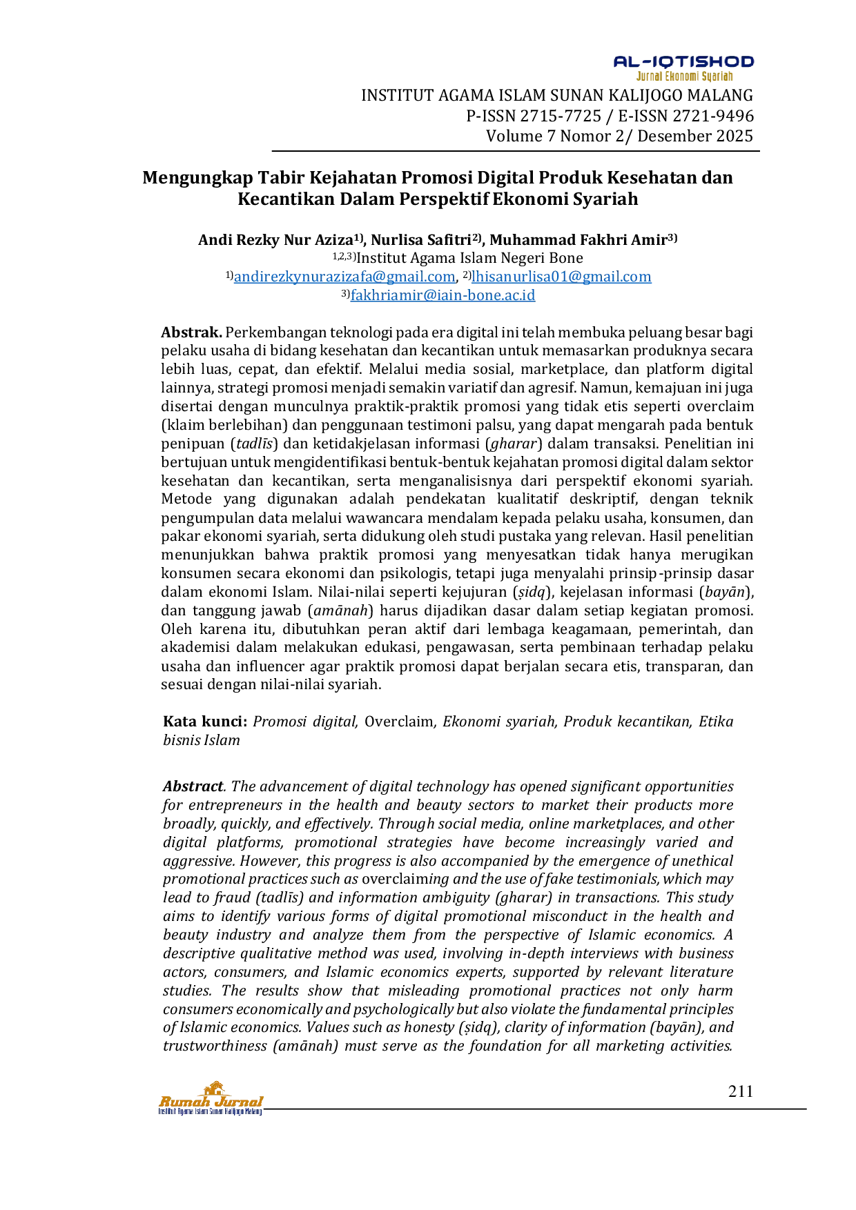 JURIS Mengungkap Tabir Kejahatan Promosi Digital Produk Kesehatan dan Kecantikan Dalam Perspektif Ekonomi Syariah