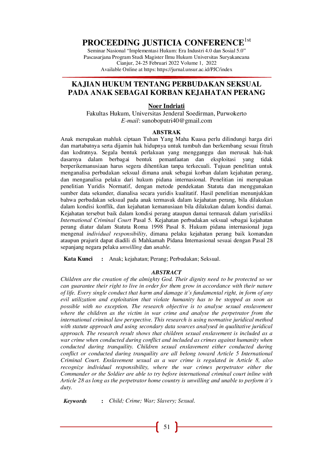 JURIS Kajian Hukum Tentang Perbudakan Seksual Pada Anak Sebagai Korban Kejahatan Perang