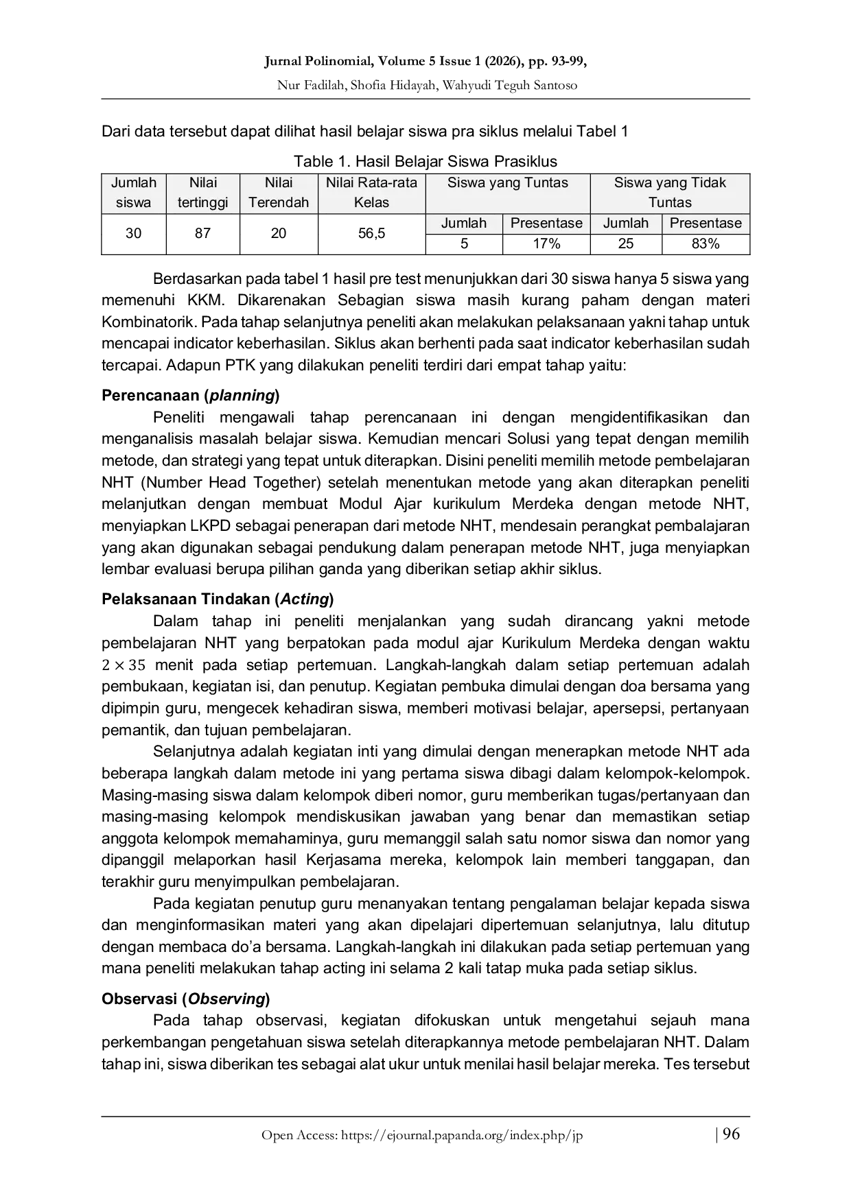 JURIS Penggunaan Model Pembelajaran Numbered Head Together NHT untuk Meningkatkan Hasil Belajar Matematika Siswa