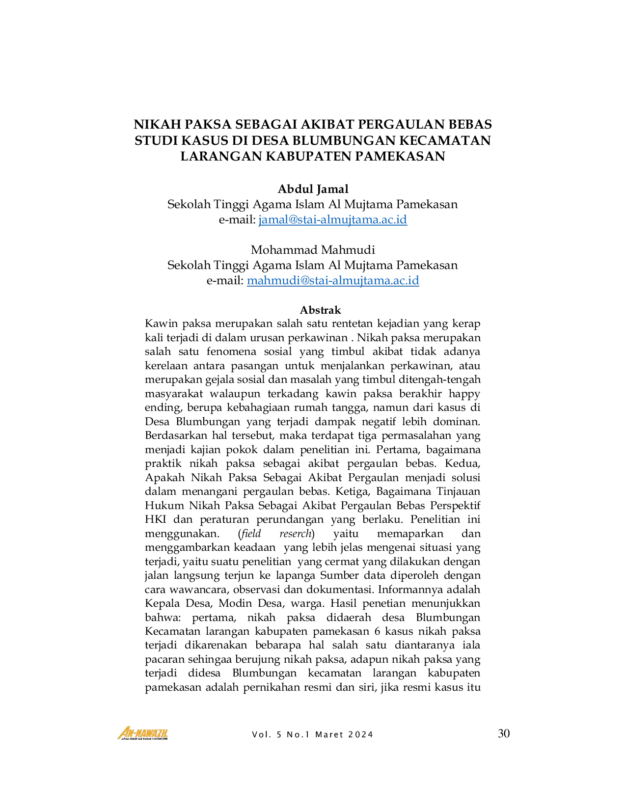 JURIS Nikah Paksa Sebagai Akibat Pergaulan Bebas