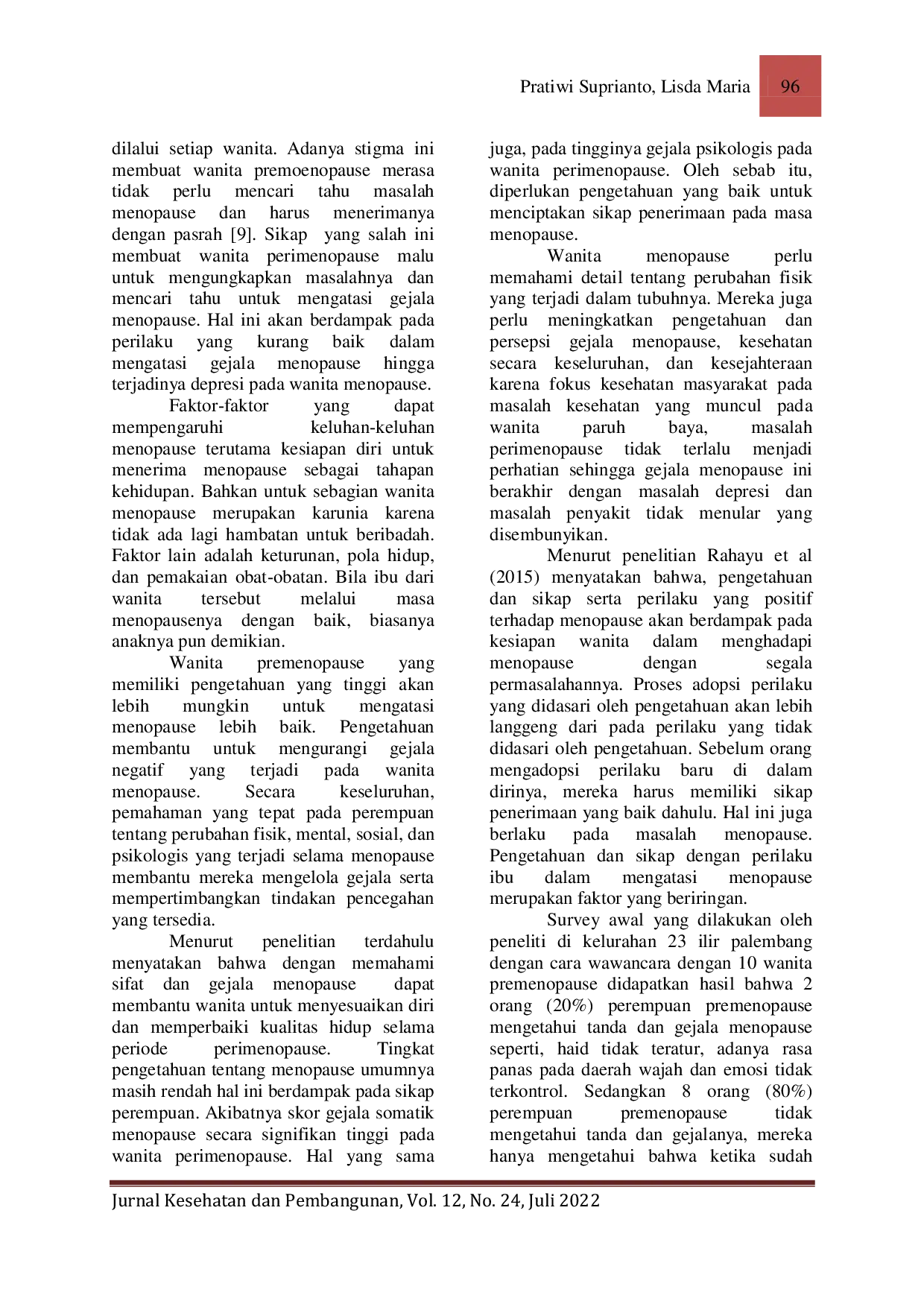 JURIS Hubungan Pengetahuan dan Sikap Terhadap Perilaku Ibu dalam Menghadapi Menopause