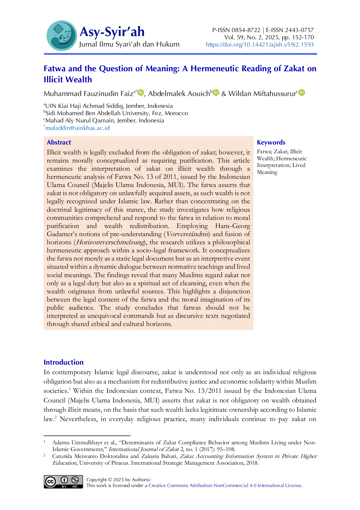 JURIS Fatwa and the Question of Meaning A Hermeneutic Reading of Zakat on Illicit Wealth