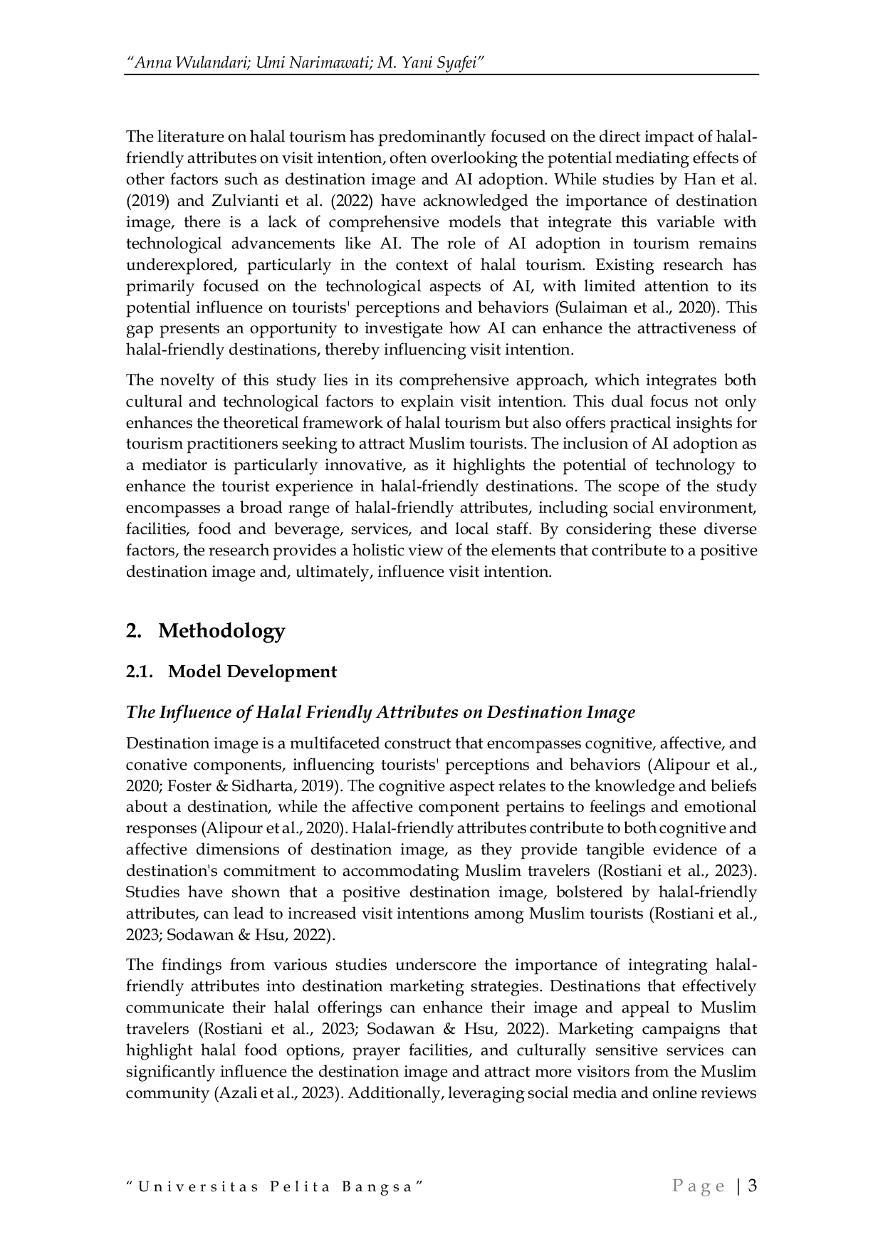 JURIS The Influence of Halal Friendly Attributes on Visit Intention Mediated by Destination Image and Artificial Intelligence Adoption in Tourist Destinations