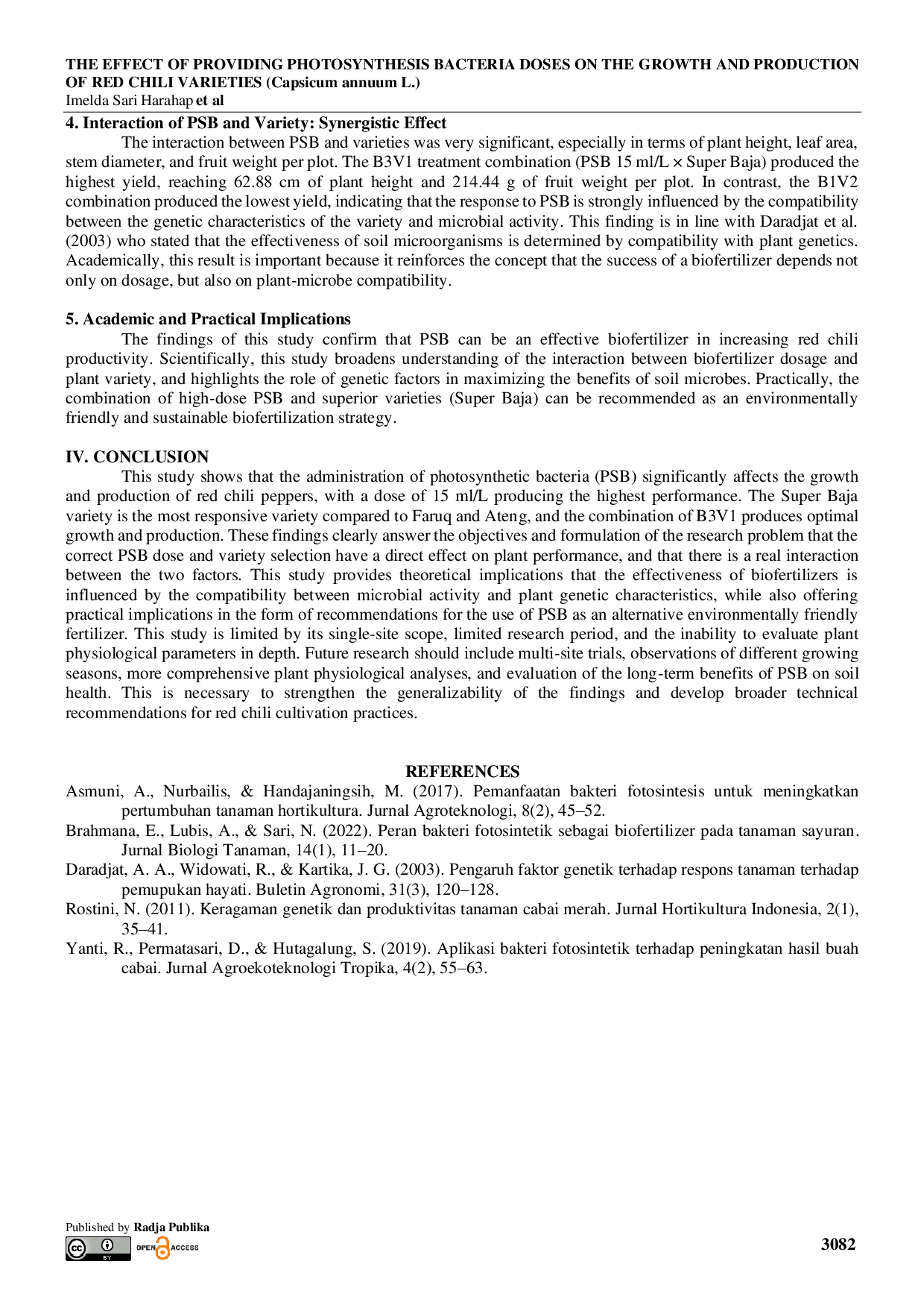JURIS THE EFFECT OF PROVIDING PHOTOSYNTHESIS BACTERIA DOSES ON THE GROWTH AND PRODUCTION OF RED CHILI VARIETIES Capsicum annuum L