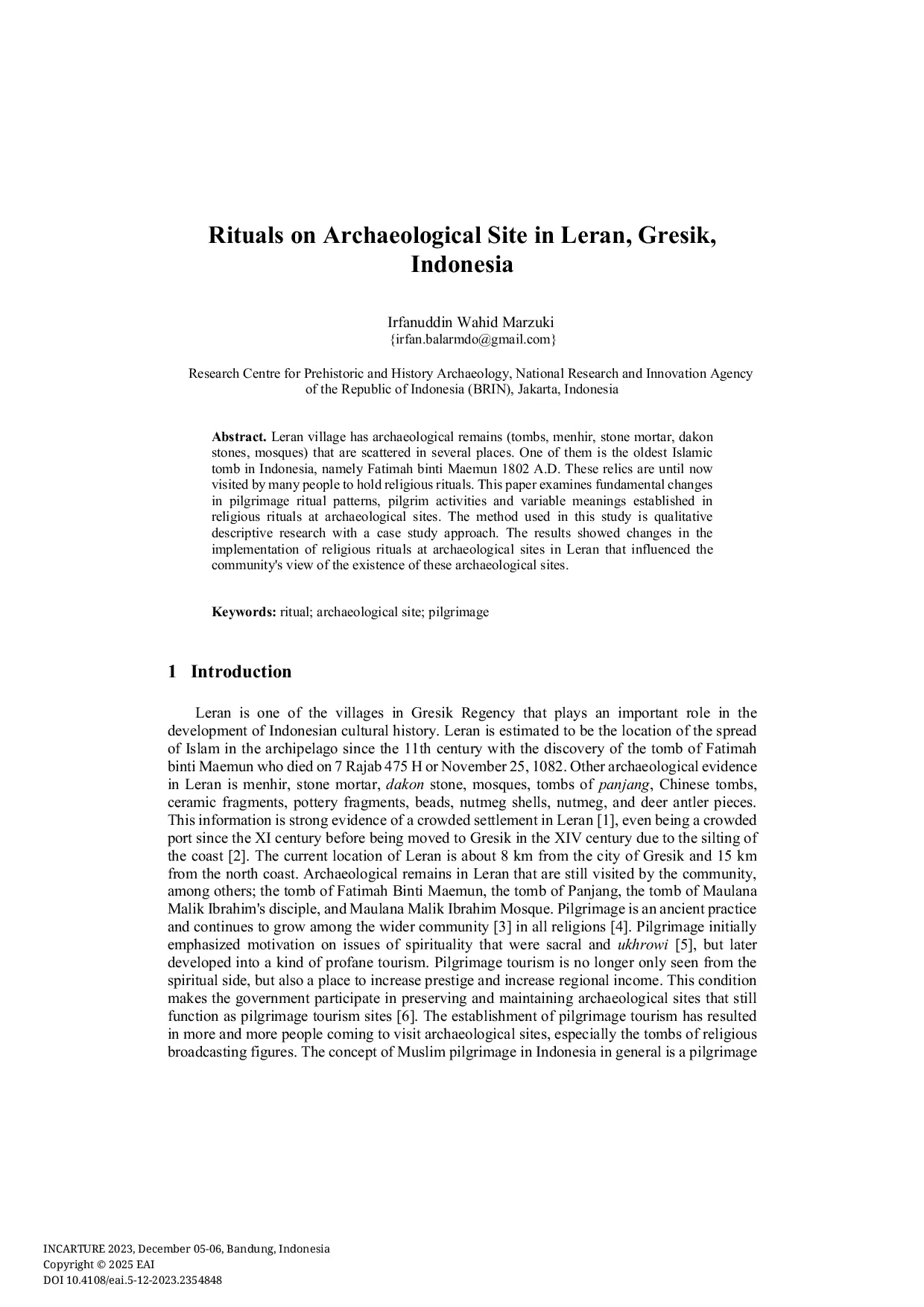 JURIS Rituals on Archaeological Site in Leran Gresik Indonesia