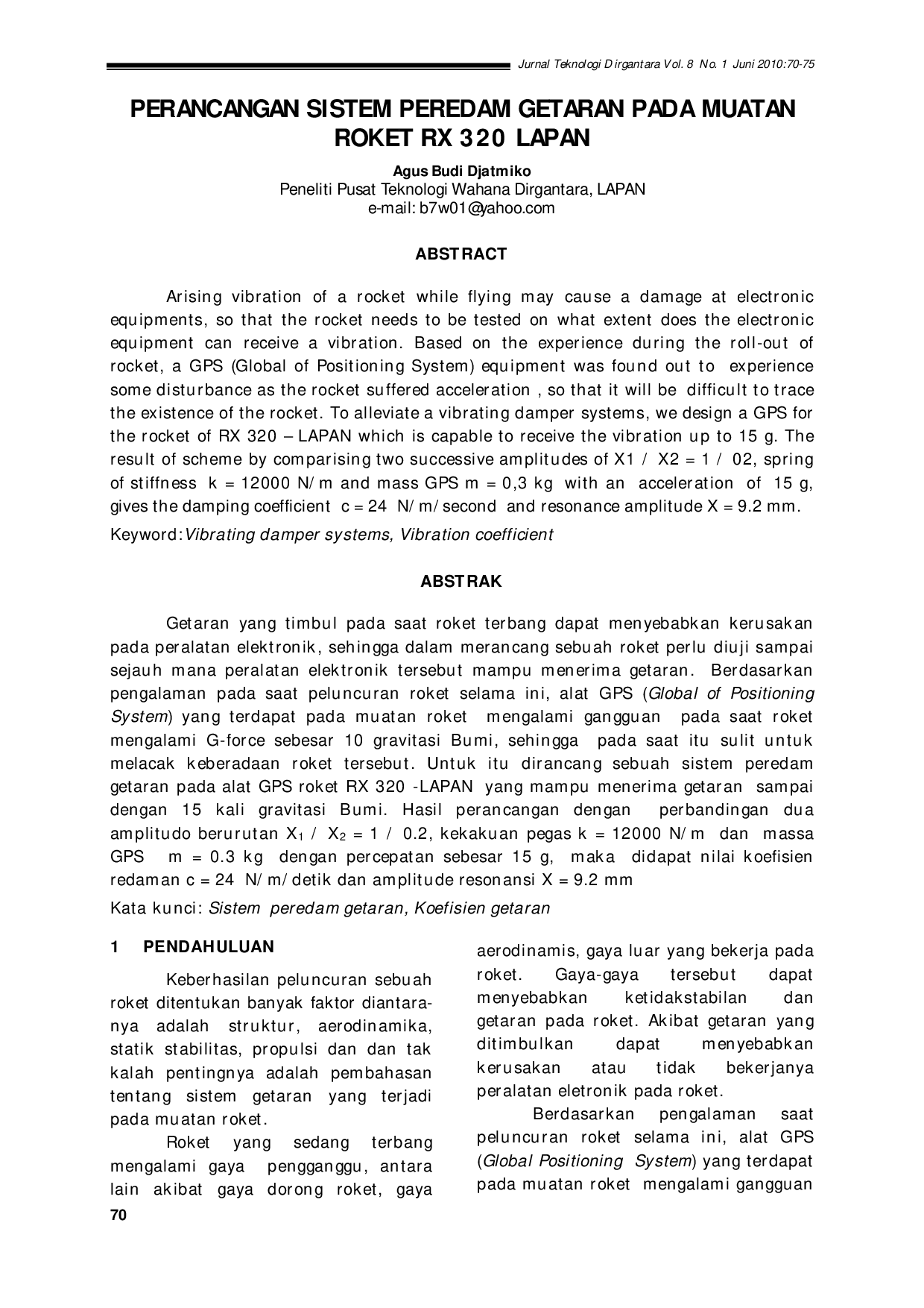 juris Perancangan Sistem Peredam Getaran Pada Muatan Roket Rx 320 Lapan