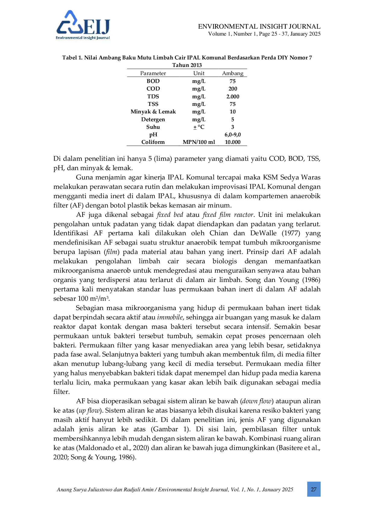 JURIS Pemanfaatan Botol Plastik Sebagai Media Filter Pada Instalasi Pengolahan Air Limbah Komunal Di Dusun Sonopakis Kidul Desa Ngestiharjo Kecamatan Kasihan Kabupaten Bantul