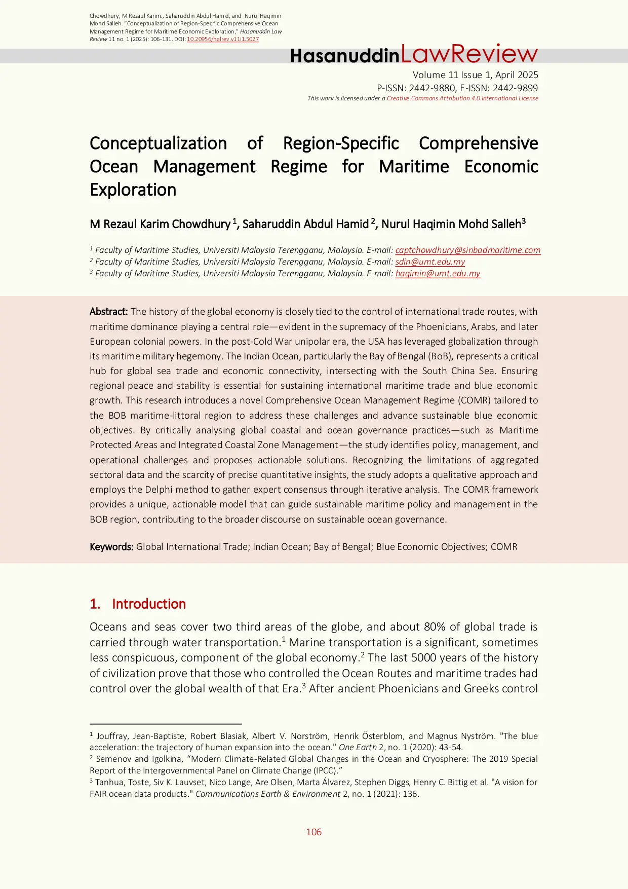 JURIS Conceptualization of Region Specific Comprehensive Ocean Management Regime for Maritime Economic Exploration