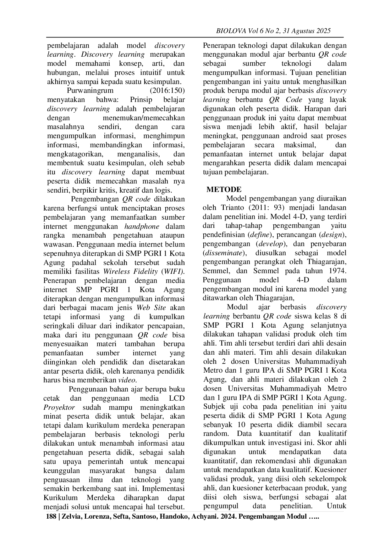 JURIS Pengembangan Modul Ajar Berbasis Discovery Learning Berbantu QR Code Untuk Meningkatkan Hasil Belajar Siswa Pada Materi Sistem Ekskresi Manusia