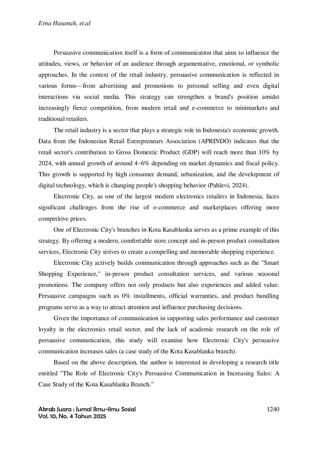 JURIS The Role of Electronic City s Persuasive Communication to Increase Sales A Case Study of the Kota Kasablanka Branch