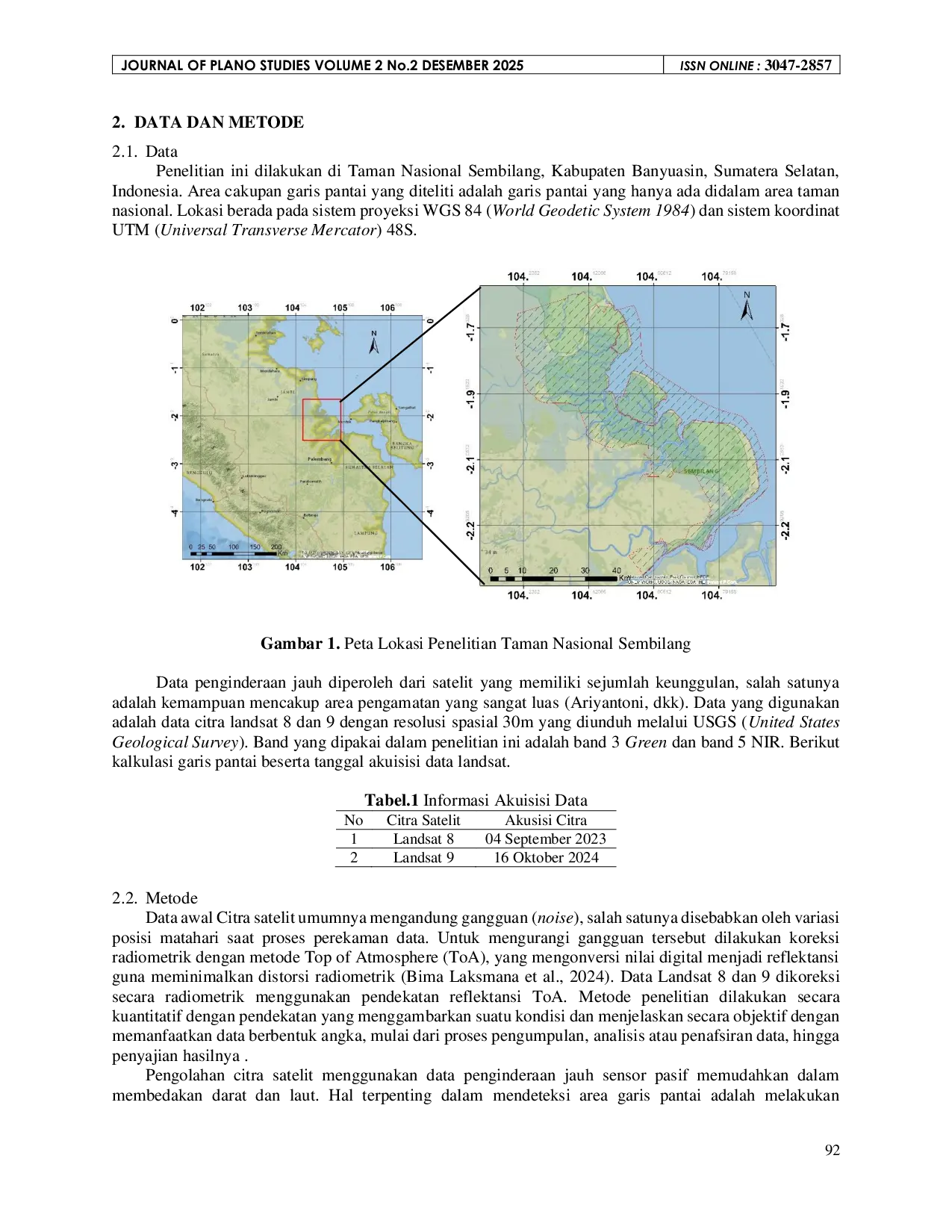 JURIS Integrasi GIS dan Remote Sensing untuk Deteksi Perubahan Garis Pantai dengan Pendekatan NDWI dan DSAS pada Citra Landsat 8 dan 9 di Taman Nasional Sembilang